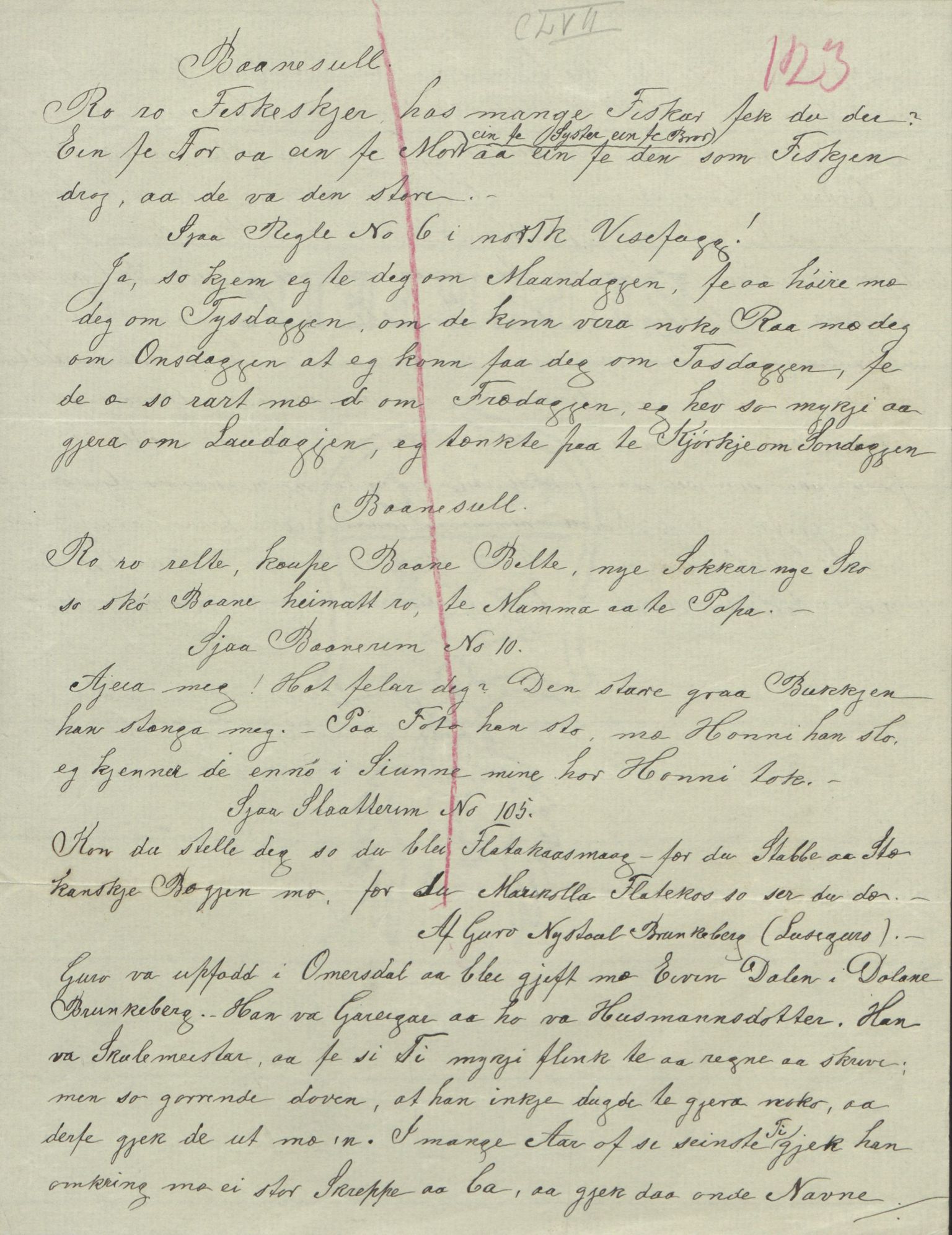 Rikard Berge, TEMU/TGM-A-1003/F/L0004/0053: 101-159 / 157 Manuskript, notatar, brev o.a. Nokre leiker, manuskript, 1906-1908, p. 123