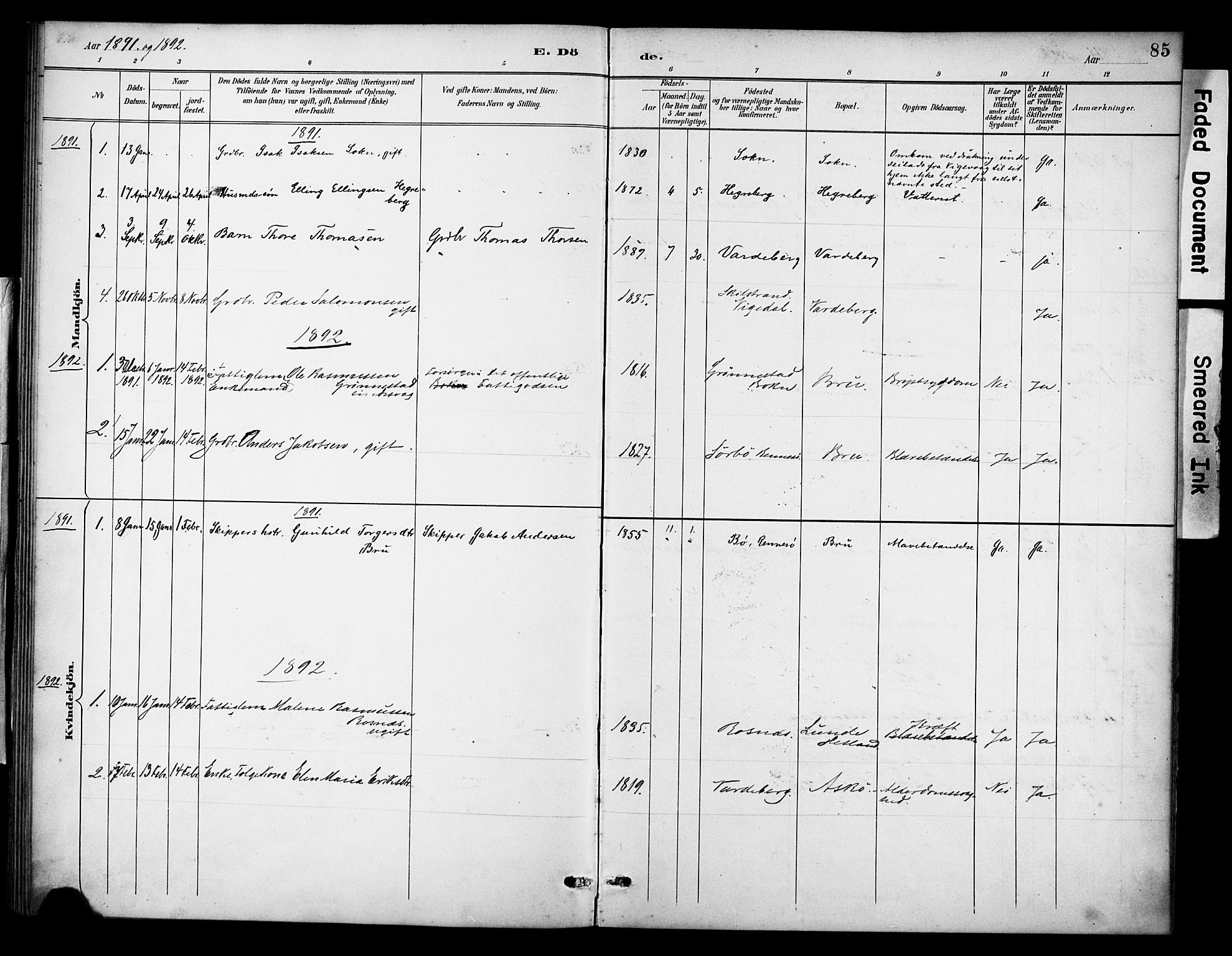 Rennesøy sokneprestkontor, AV/SAST-A -101827/H/Ha/Haa/L0015: Parish register (official) no. A 15, 1891-1908, p. 85