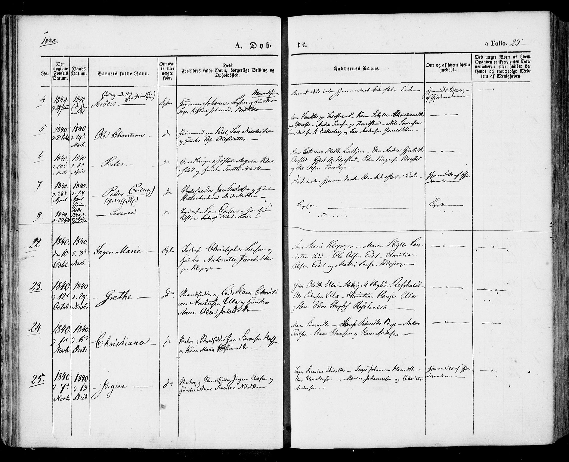 Tjølling kirkebøker, AV/SAKO-A-60/F/Fa/L0006: Parish register (official) no. 6, 1835-1859, p. 25