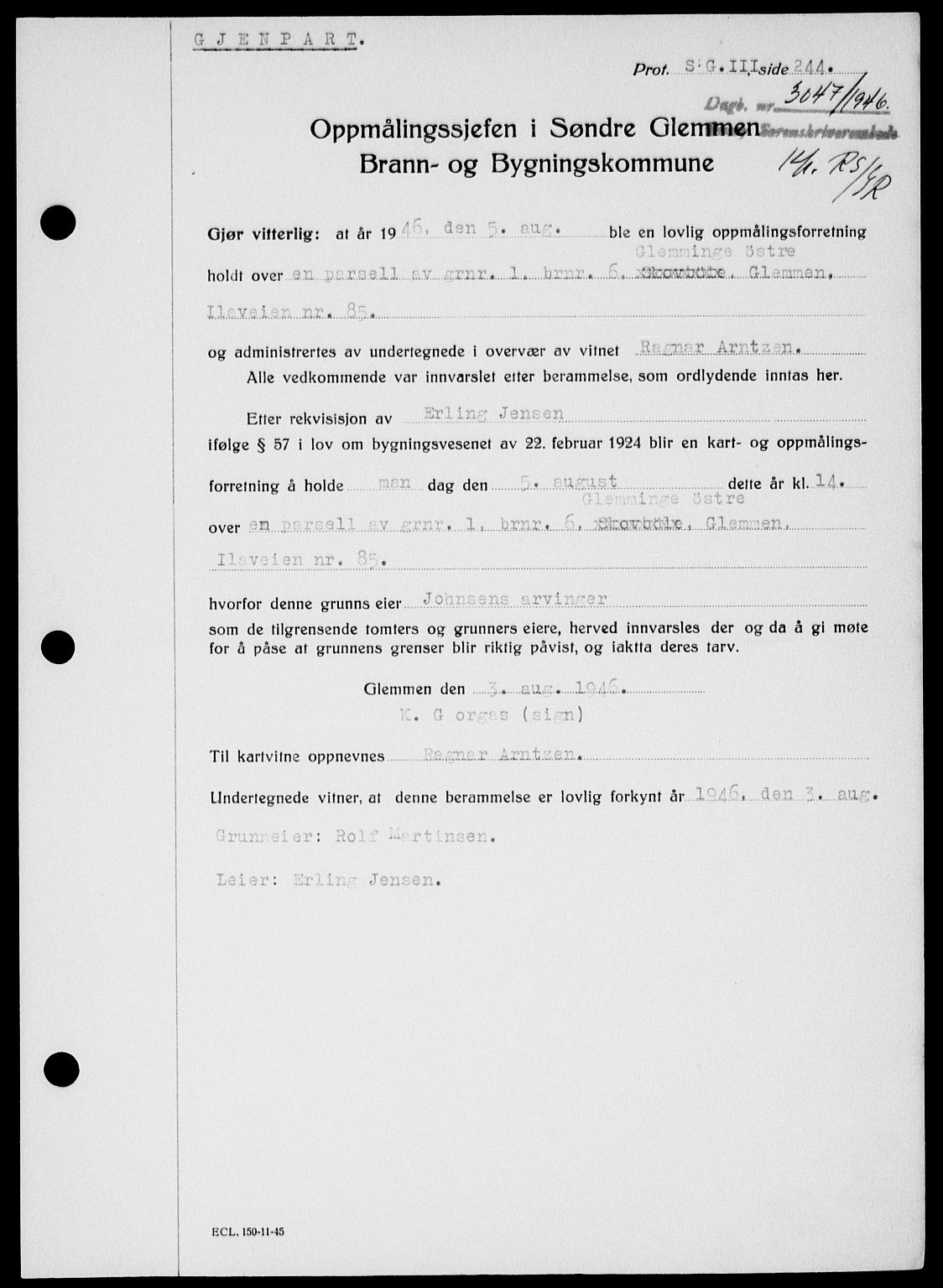 Onsøy sorenskriveri, SAO/A-10474/G/Ga/Gab/L0018: Mortgage book no. II A-18, 1946-1947, Diary no: : 3047/1946