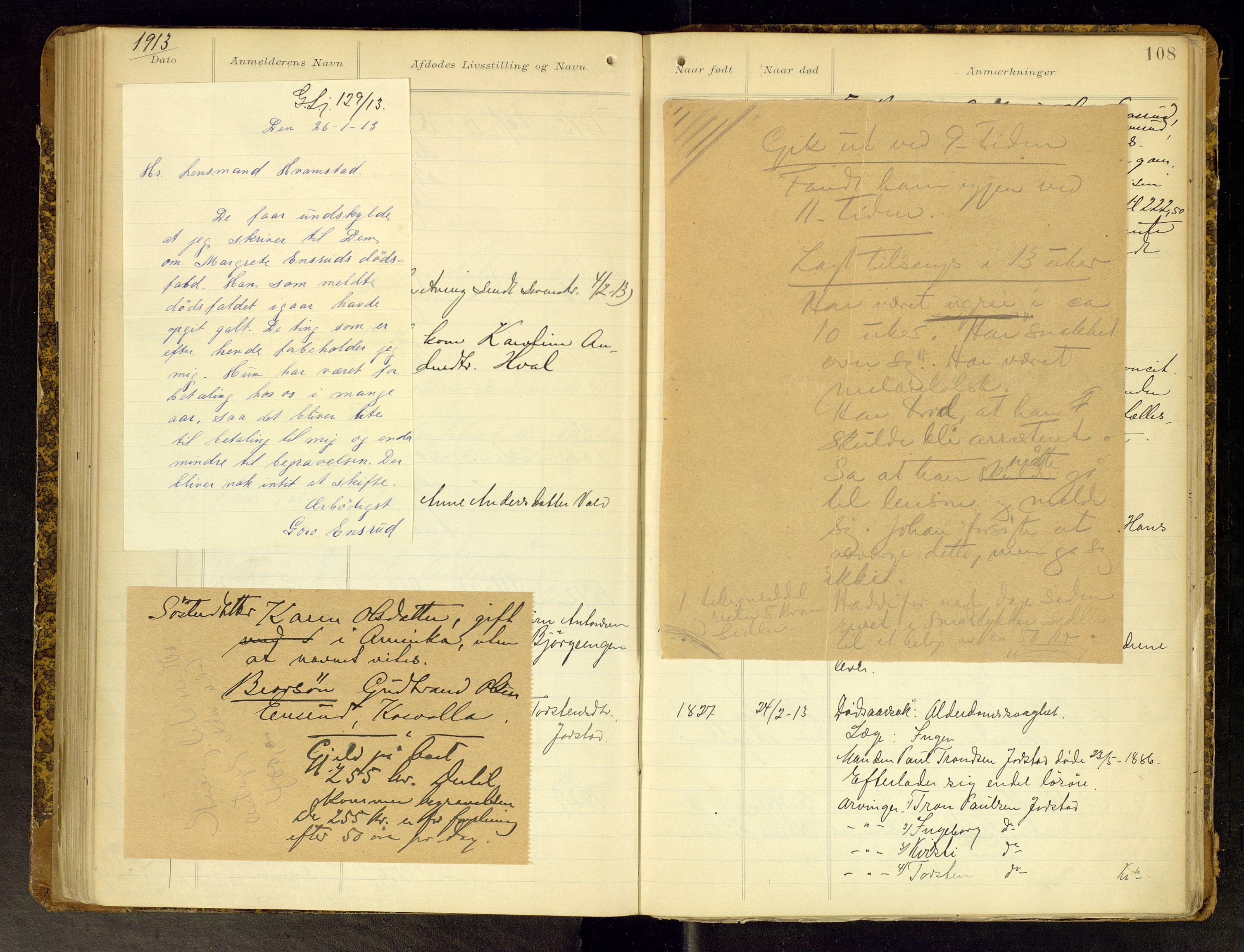 Gran lensmannskontor, AV/SAH-LOG-010/H/Ha/L0002: Dødsfallsprotokoll, 1899-1917, p. 108