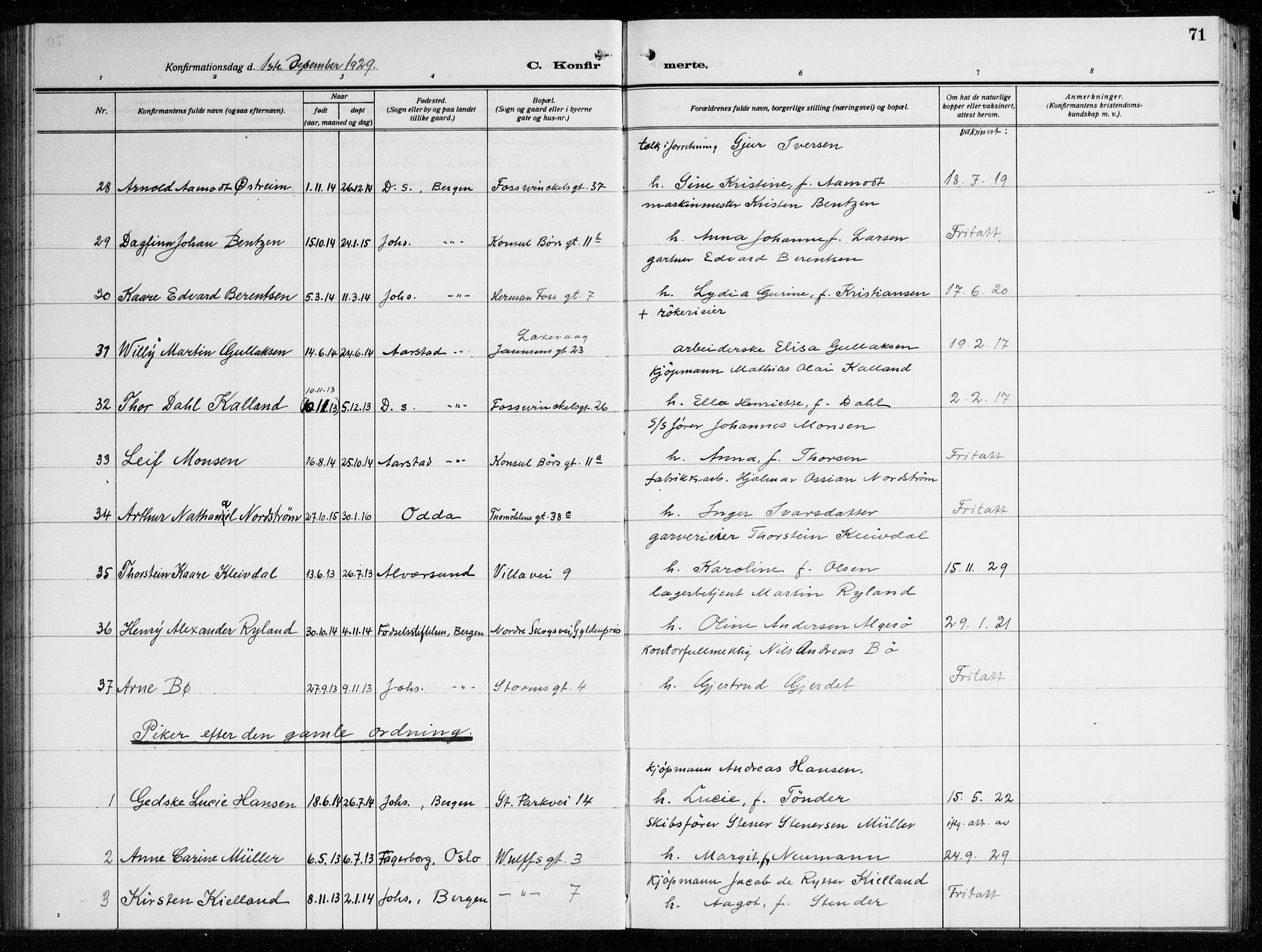 Johanneskirken sokneprestembete, AV/SAB-A-76001/H/Haa/L0010: Parish register (official) no. C 3, 1925-1935, p. 71