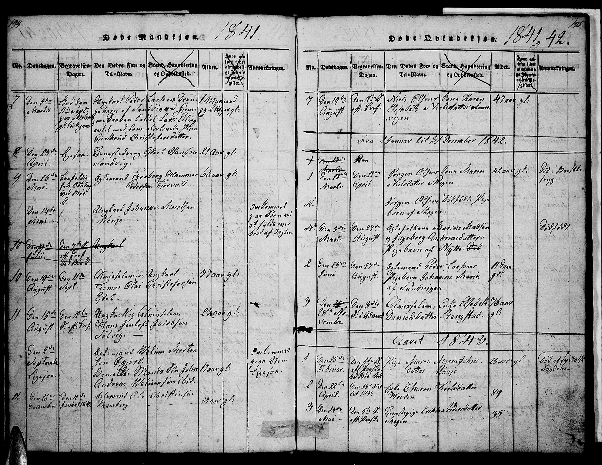 Ministerialprotokoller, klokkerbøker og fødselsregistre - Nordland, AV/SAT-A-1459/891/L1312: Parish register (copy) no. 891C01, 1820-1856, p. 194-195