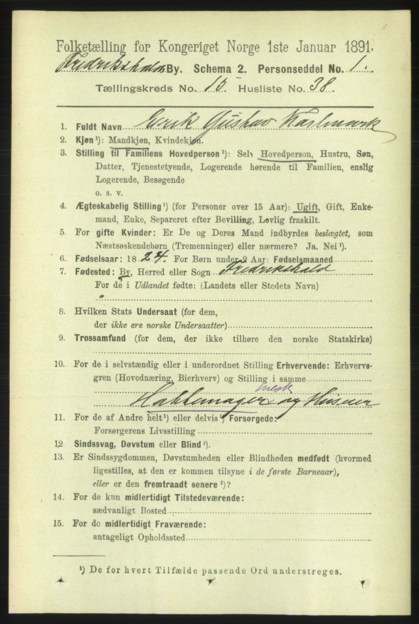 RA, 1891 census for 0101 Fredrikshald, 1891, p. 9900