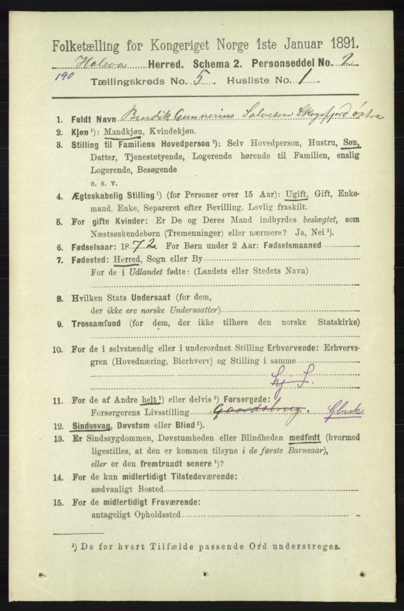 RA, 1891 census for 1019 Halse og Harkmark, 1891, p. 2036