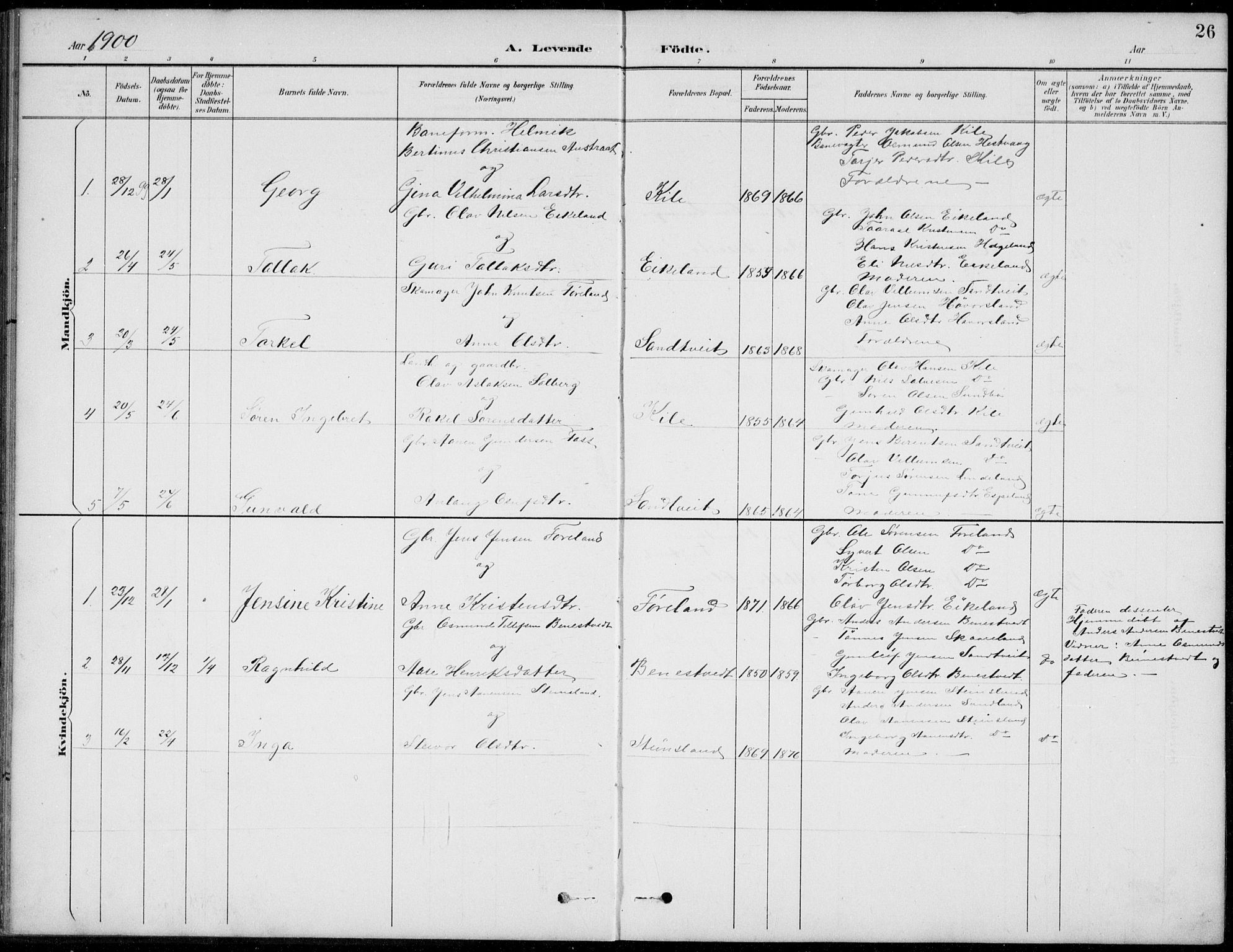 Vennesla sokneprestkontor, SAK/1111-0045/Fb/Fba/L0003: Parish register (copy) no. B 3, 1890-1919, p. 26