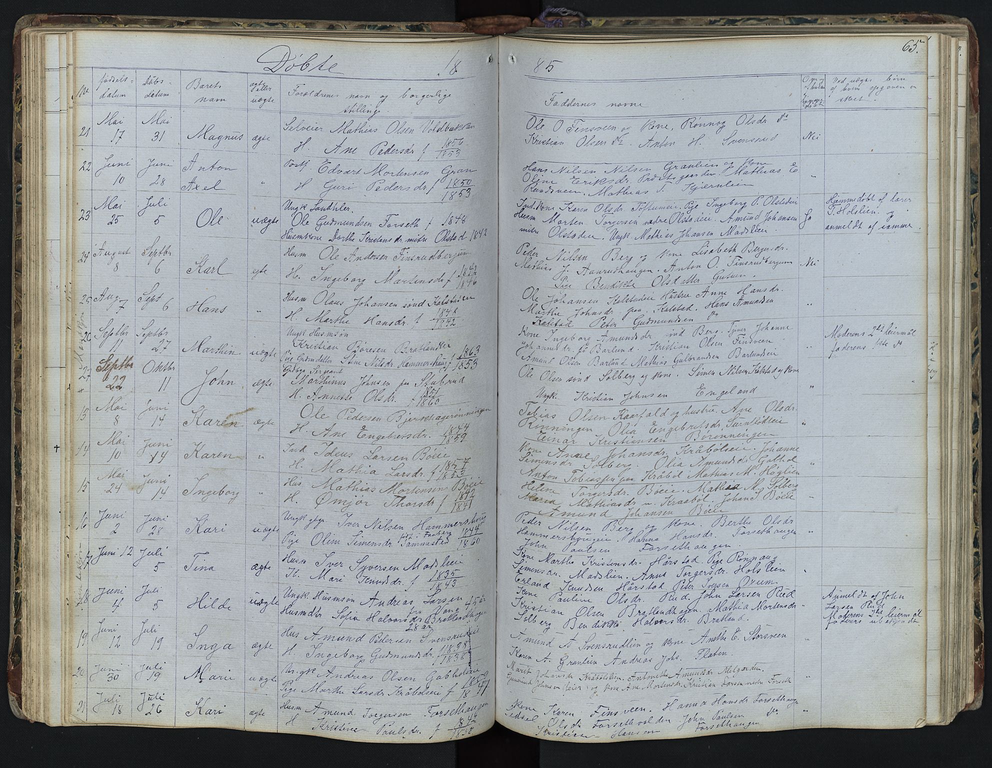 Vestre Gausdal prestekontor, SAH/PREST-094/H/Ha/Hab/L0001: Parish register (copy) no. 1, 1867-1895, p. 65