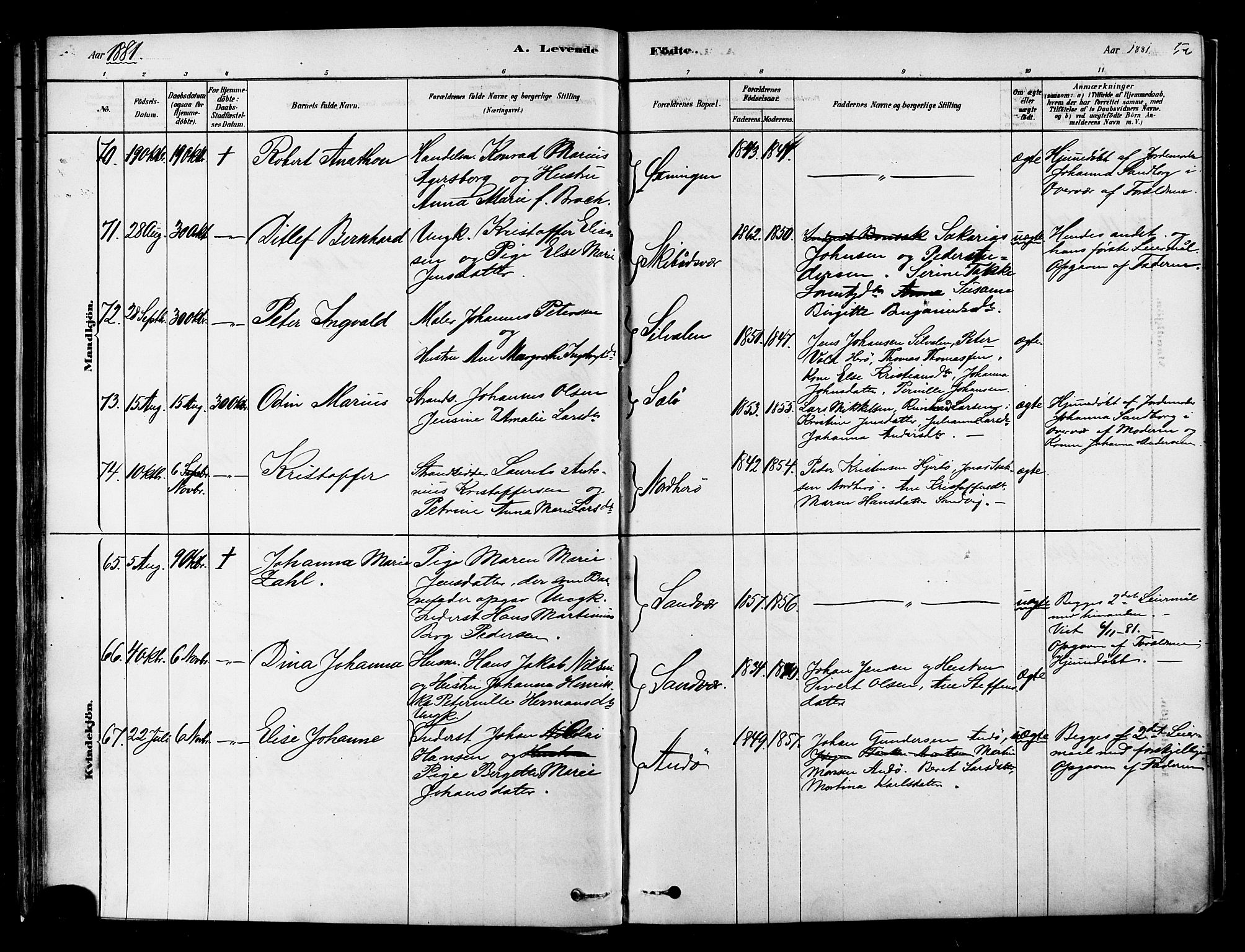 Ministerialprotokoller, klokkerbøker og fødselsregistre - Nordland, AV/SAT-A-1459/834/L0507: Parish register (official) no. 834A05, 1878-1892, p. 52