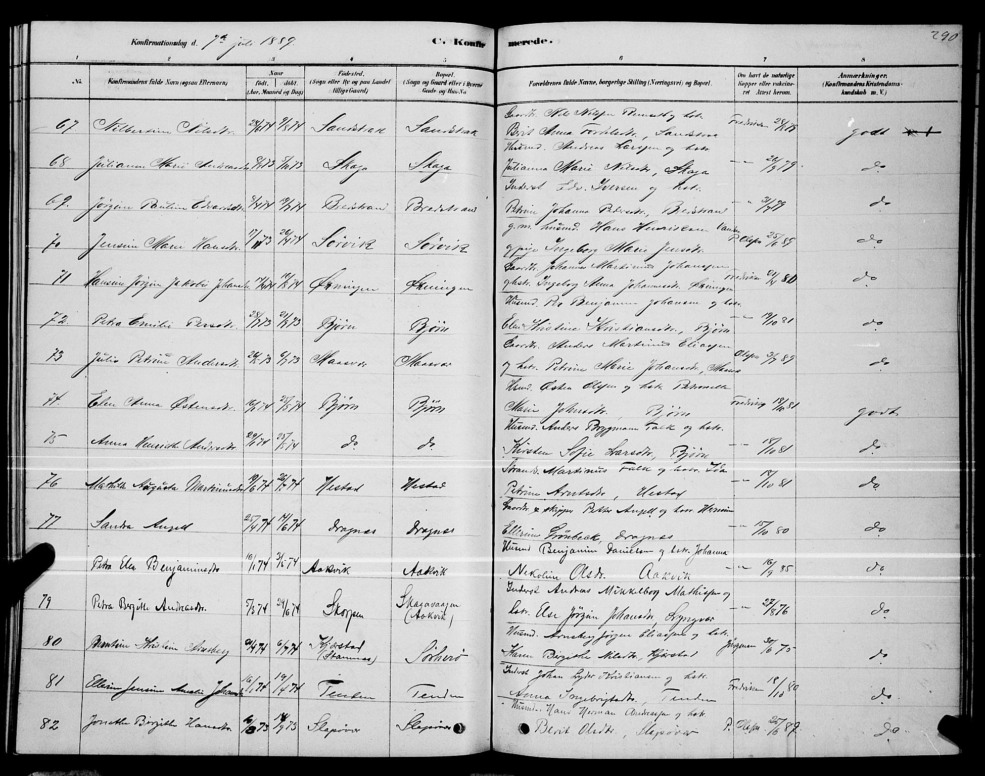 Ministerialprotokoller, klokkerbøker og fødselsregistre - Nordland, AV/SAT-A-1459/834/L0513: Parish register (copy) no. 834C04, 1877-1892, p. 290