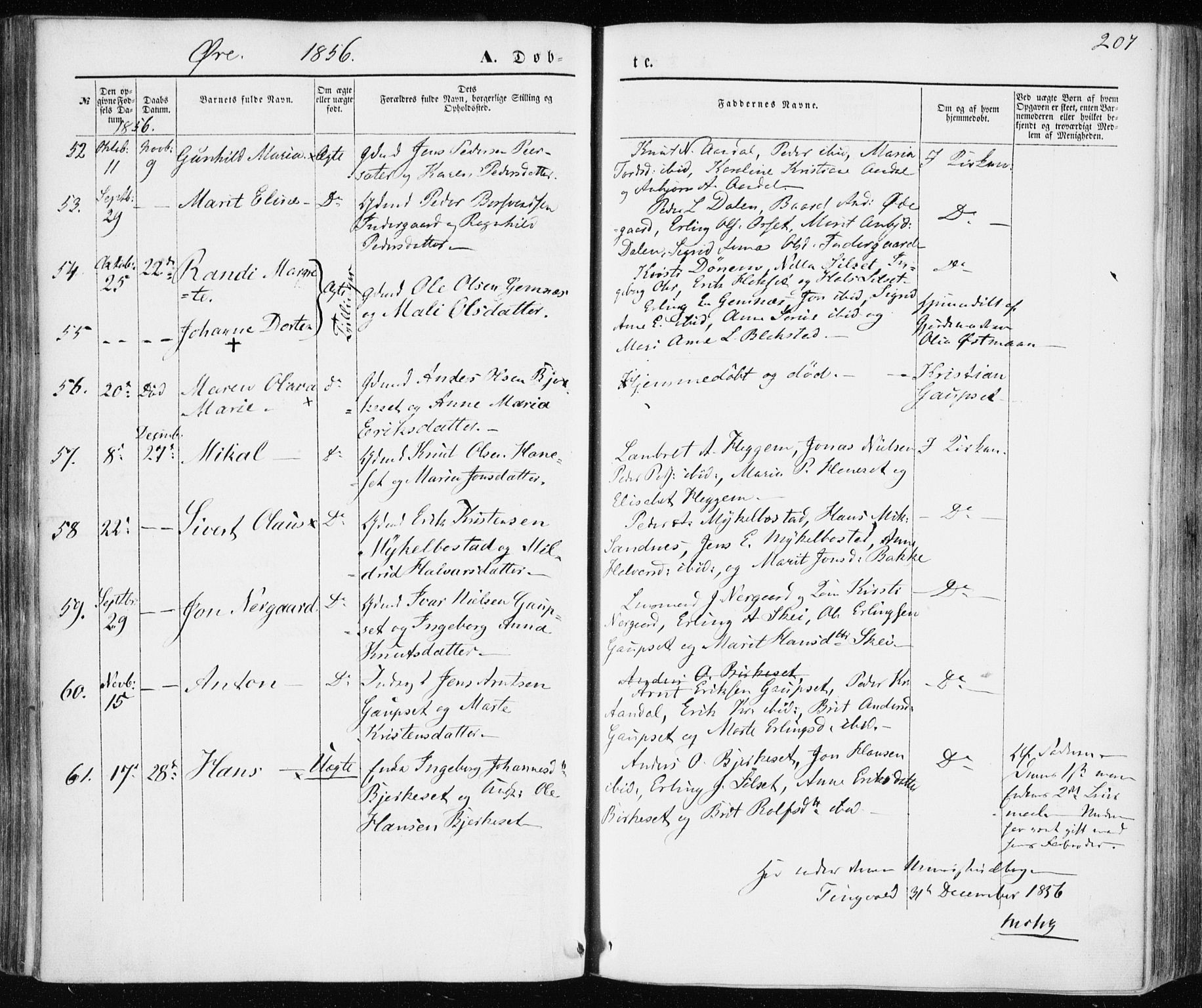 Ministerialprotokoller, klokkerbøker og fødselsregistre - Møre og Romsdal, AV/SAT-A-1454/586/L0984: Parish register (official) no. 586A10, 1844-1856, p. 207