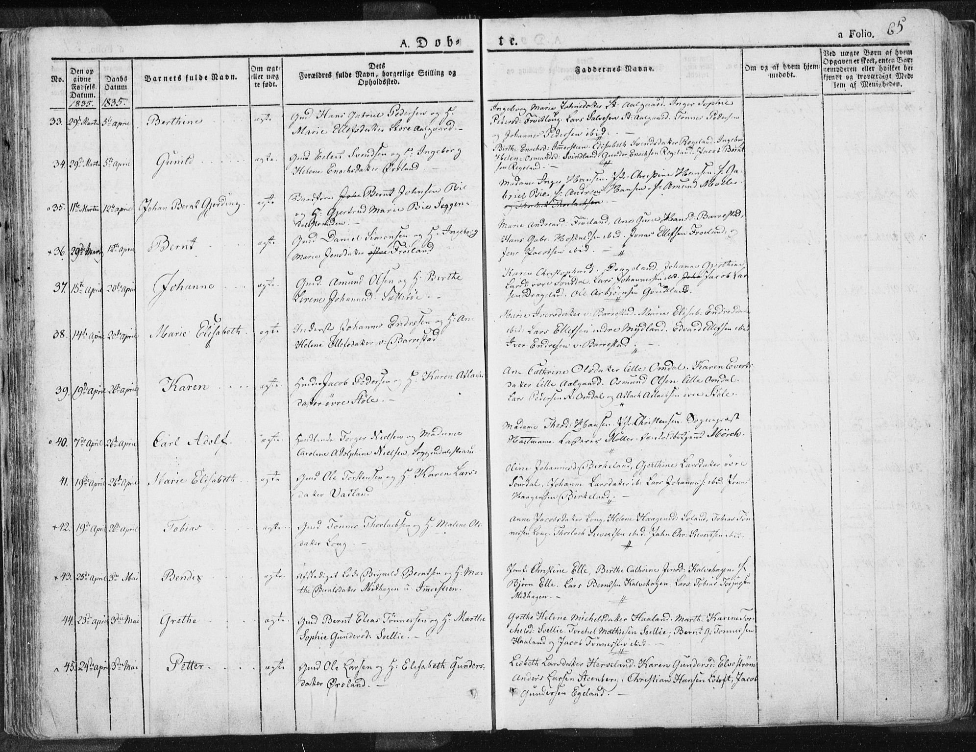 Sokndal sokneprestkontor, AV/SAST-A-101808: Parish register (official) no. A 7.1, 1826-1842, p. 65