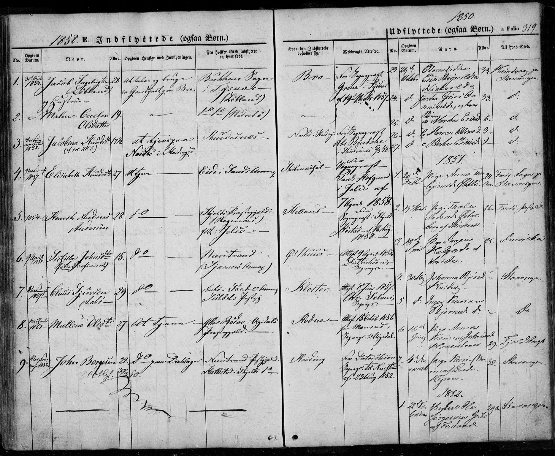 Rennesøy sokneprestkontor, SAST/A -101827/H/Ha/Haa/L0005: Parish register (official) no. A 5, 1838-1859, p. 319