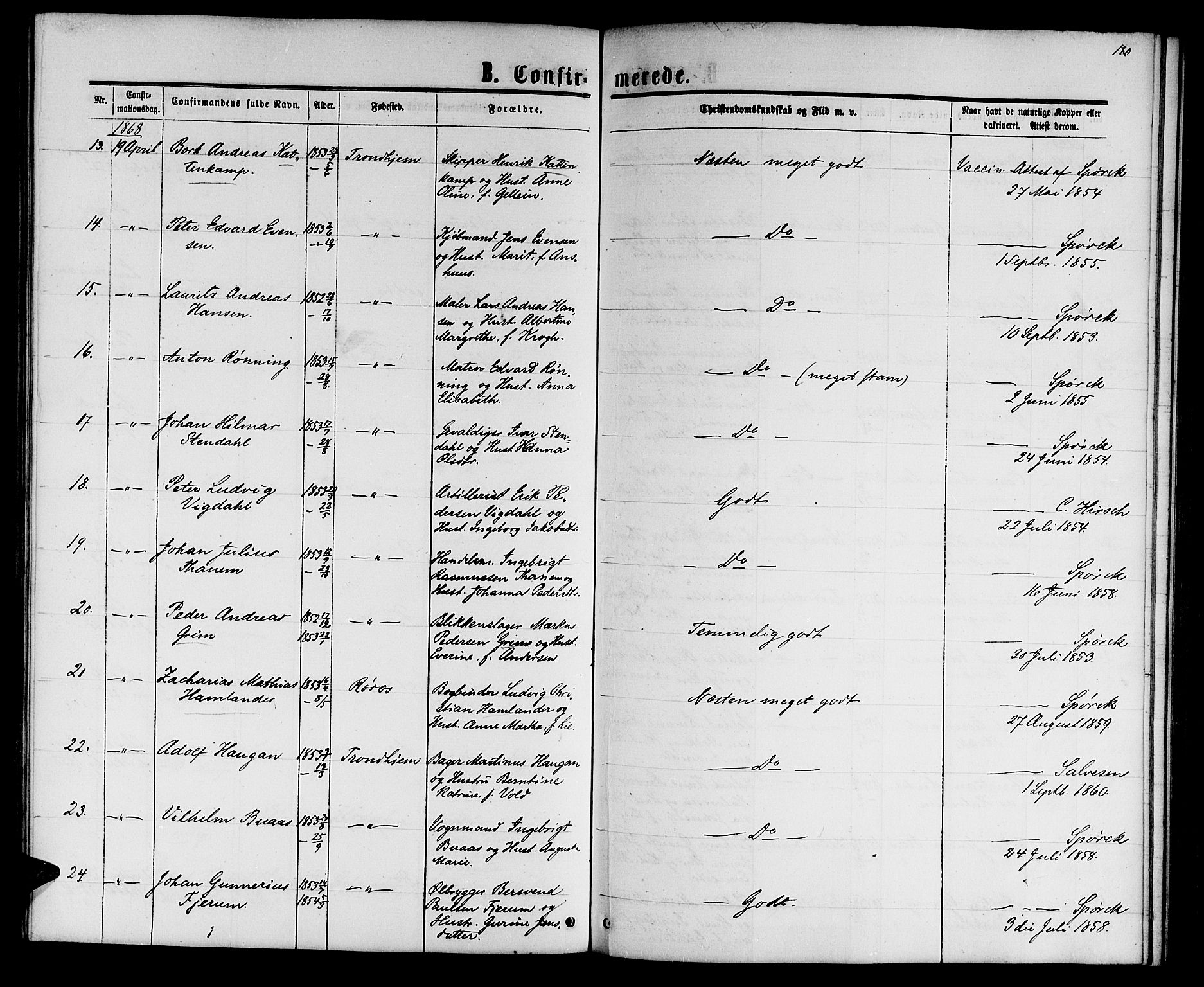 Ministerialprotokoller, klokkerbøker og fødselsregistre - Sør-Trøndelag, AV/SAT-A-1456/601/L0087: Parish register (copy) no. 601C05, 1864-1881, p. 180