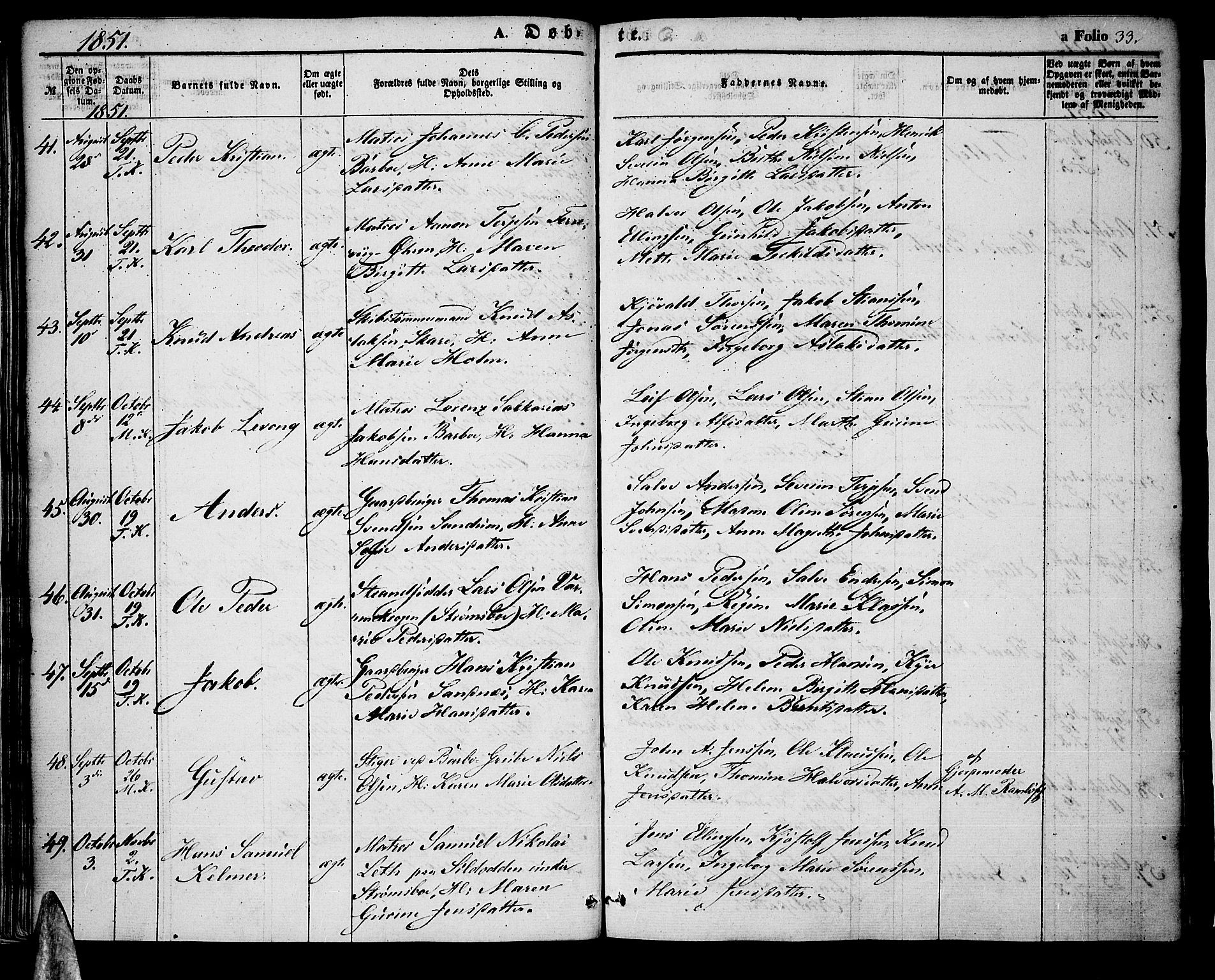 Tromøy sokneprestkontor, AV/SAK-1111-0041/F/Fa/L0005: Parish register (official) no. A 5, 1847-1856, p. 33