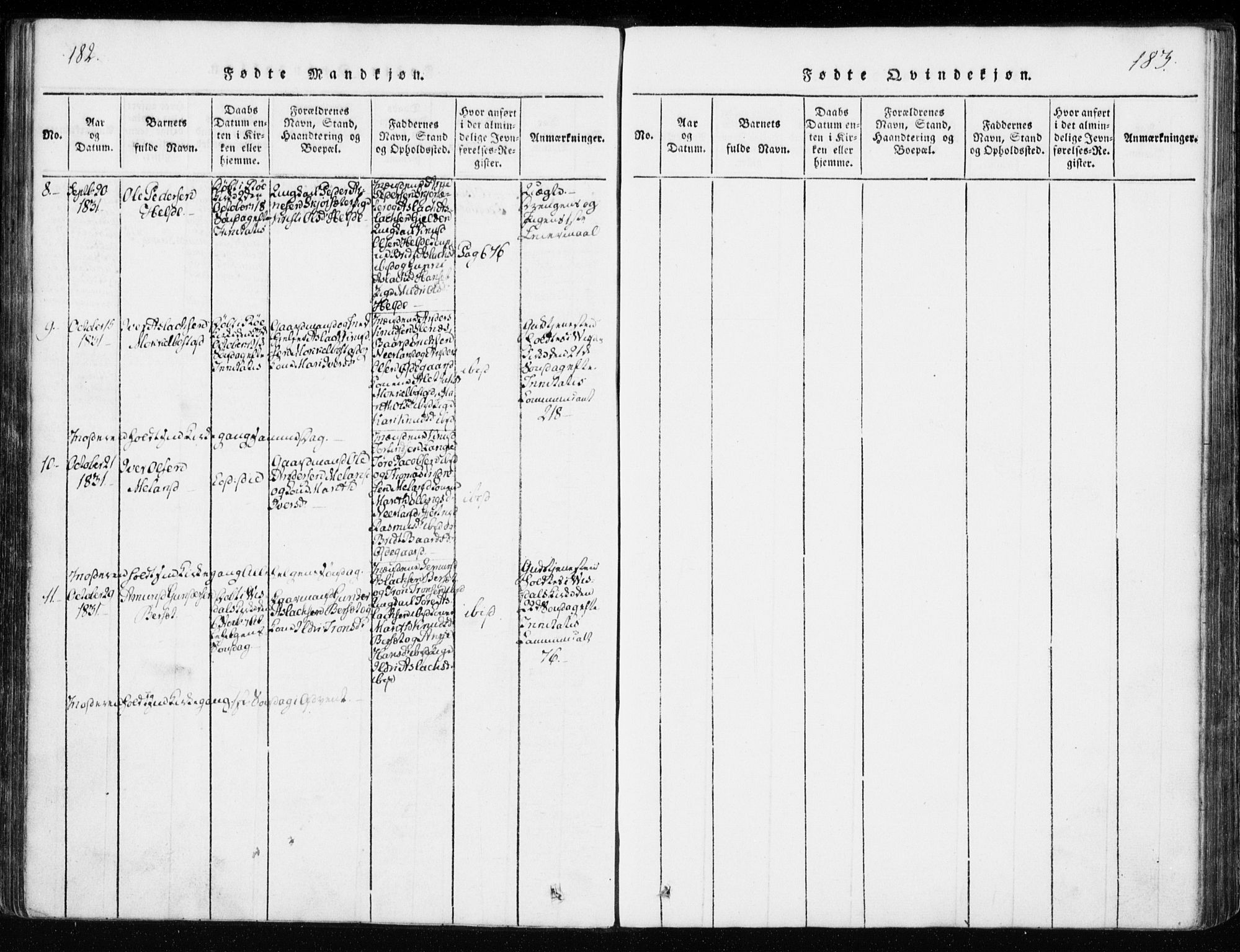 Ministerialprotokoller, klokkerbøker og fødselsregistre - Møre og Romsdal, AV/SAT-A-1454/551/L0623: Parish register (official) no. 551A03, 1818-1831, p. 182-183