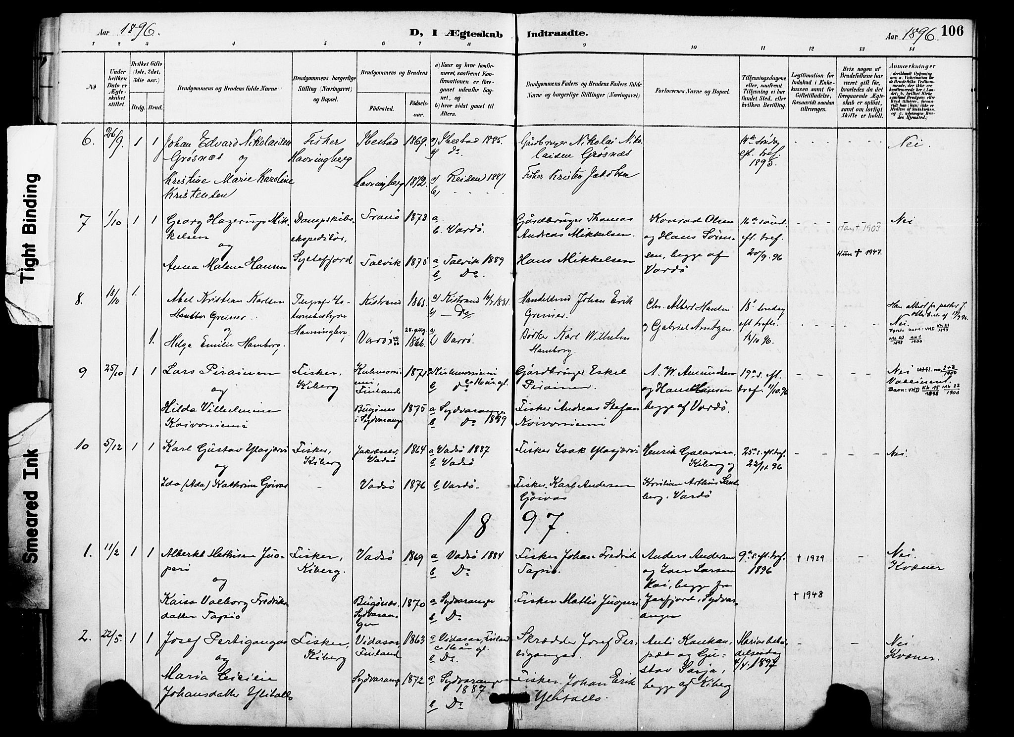 Vardø sokneprestkontor, SATØ/S-1332/H/Ha/L0009kirke: Parish register (official) no. 9, 1887-1898, p. 106