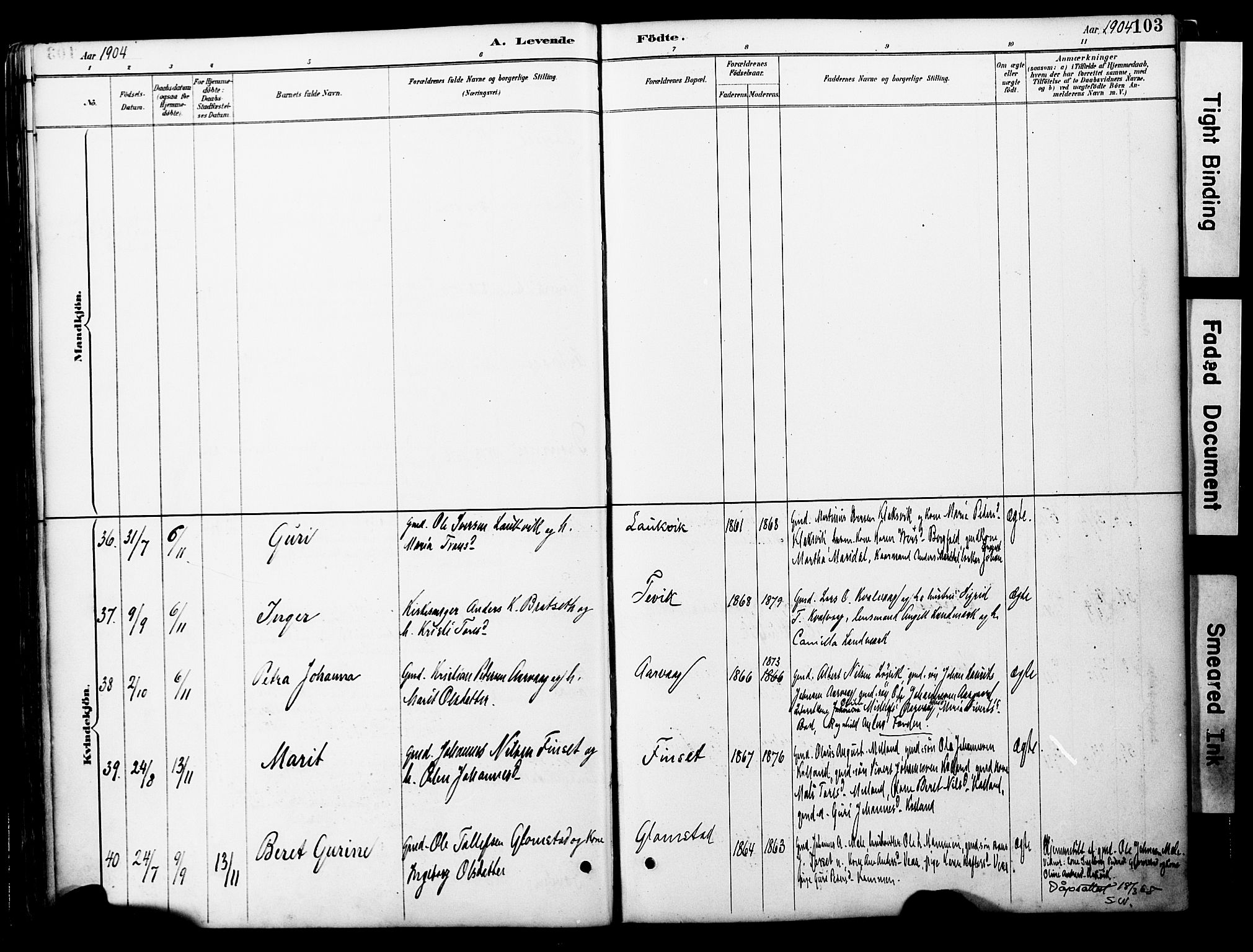 Ministerialprotokoller, klokkerbøker og fødselsregistre - Møre og Romsdal, AV/SAT-A-1454/578/L0907: Parish register (official) no. 578A06, 1887-1904, p. 103