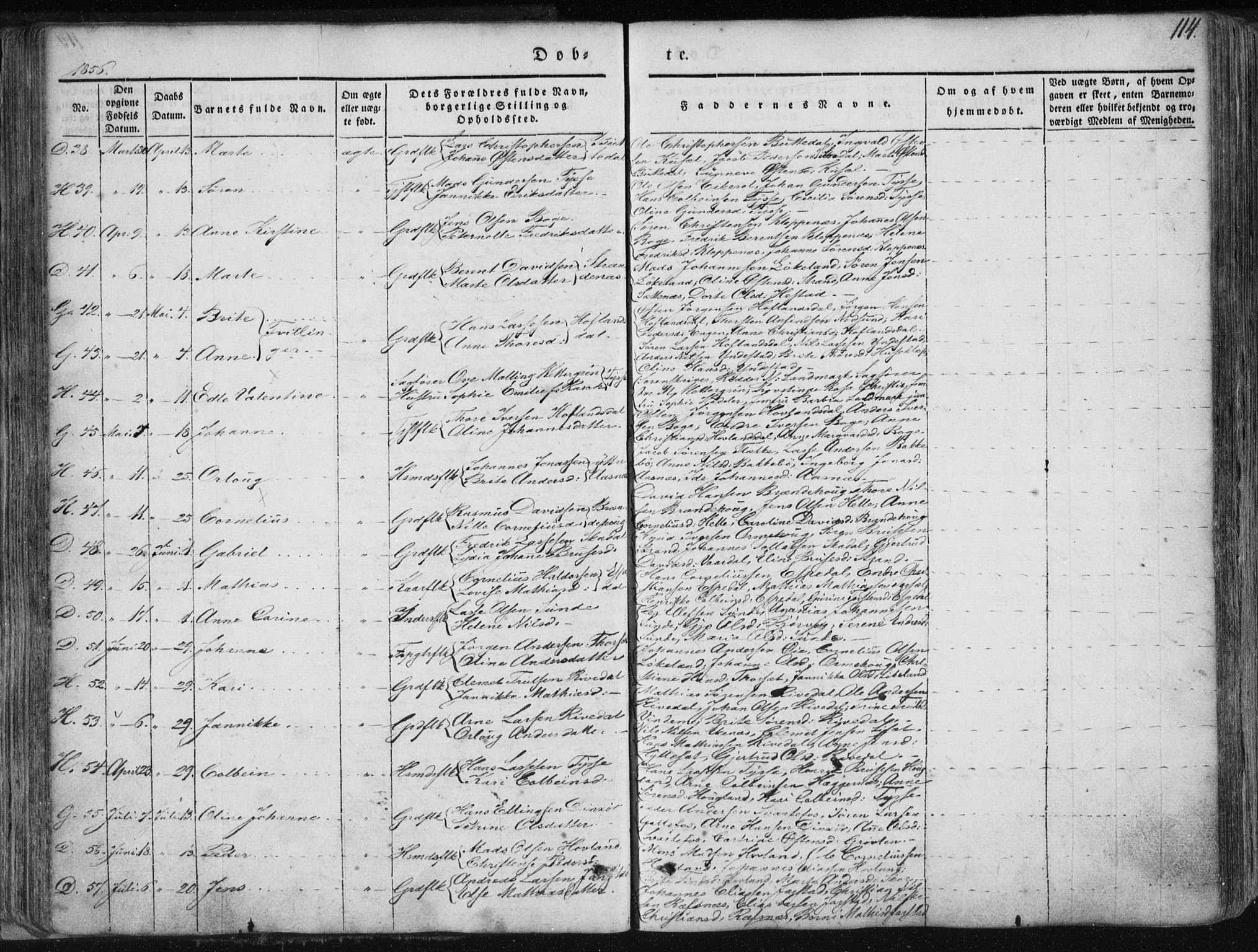 Fjaler sokneprestembete, SAB/A-79801/H/Haa/Haaa/L0006: Parish register (official) no. A 6, 1835-1884, p. 114