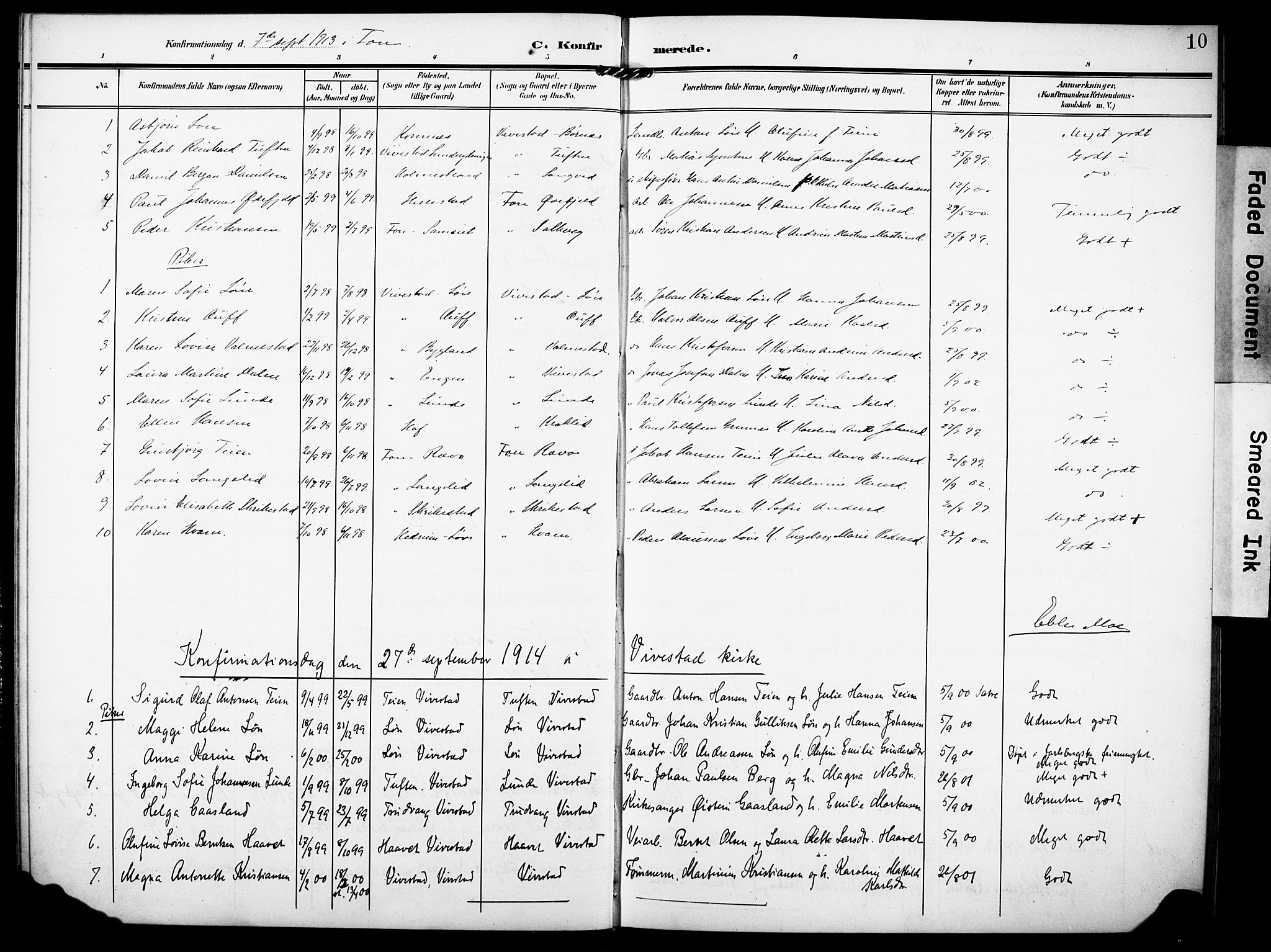 Ramnes kirkebøker, AV/SAKO-A-314/F/Fd/L0004: Curate's parish register no. IV 4, 1907-1919, p. 10