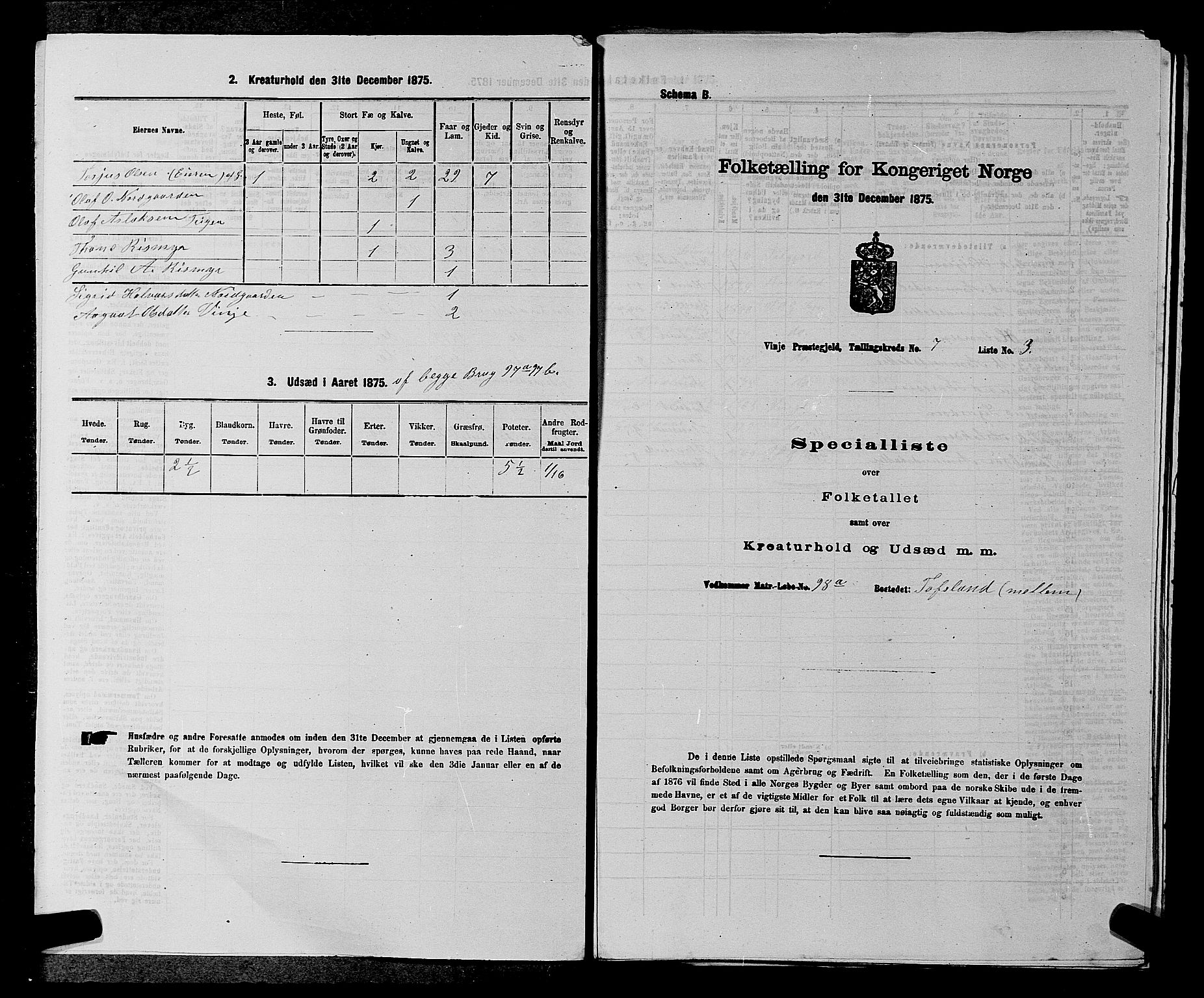 SAKO, 1875 census for 0834P Vinje, 1875, p. 496