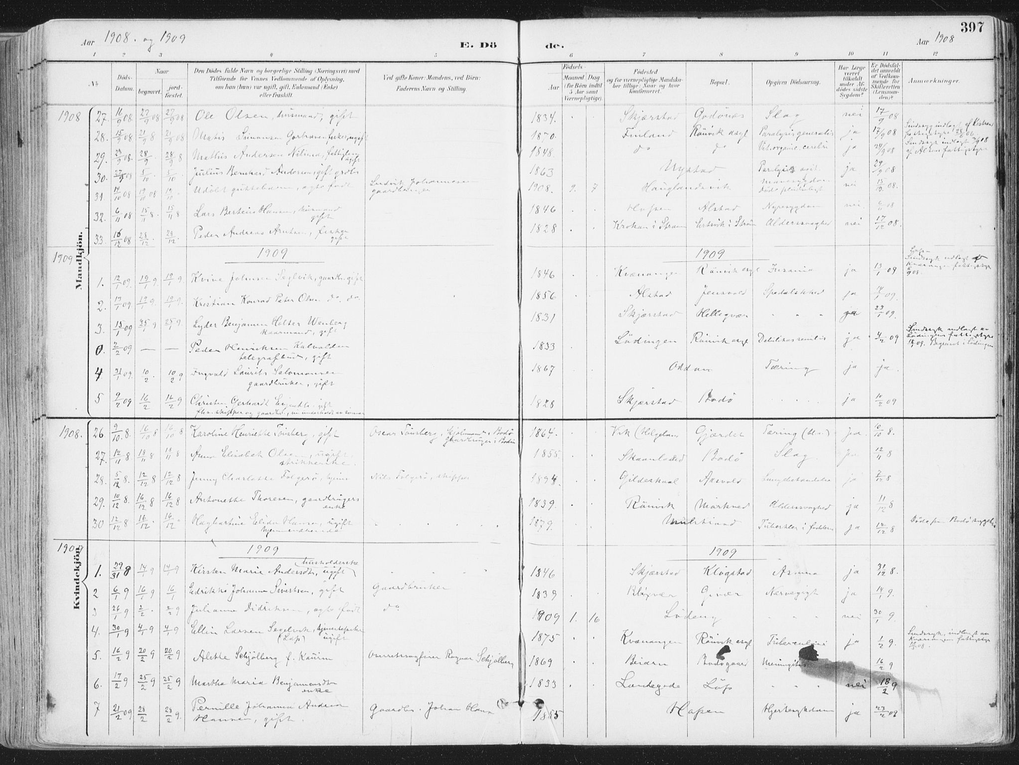 Ministerialprotokoller, klokkerbøker og fødselsregistre - Nordland, SAT/A-1459/802/L0055: Parish register (official) no. 802A02, 1894-1915, p. 397