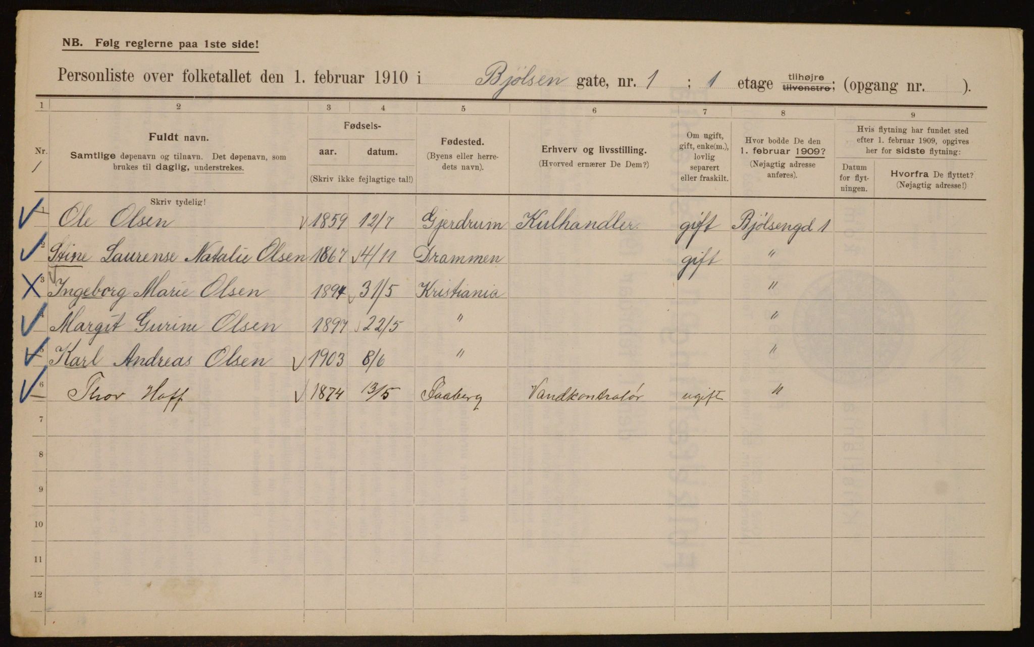 OBA, Municipal Census 1910 for Kristiania, 1910, p. 6227