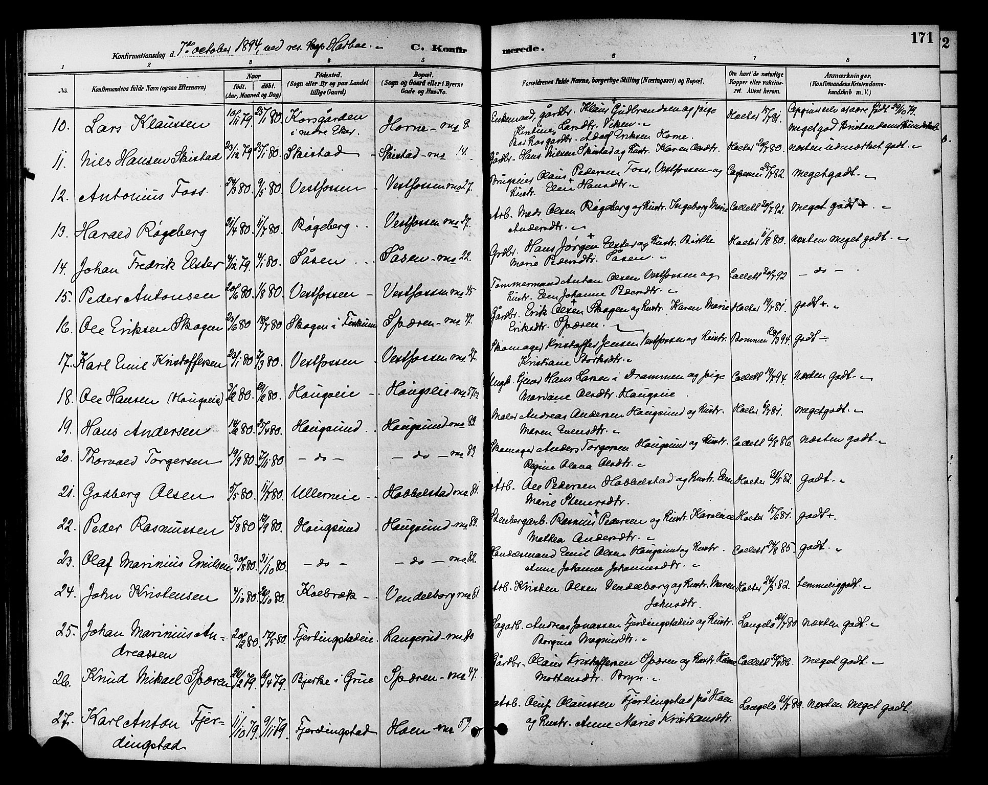 Eiker kirkebøker, SAKO/A-4/F/Fb/L0002: Parish register (official) no. II 2, 1889-1896, p. 171