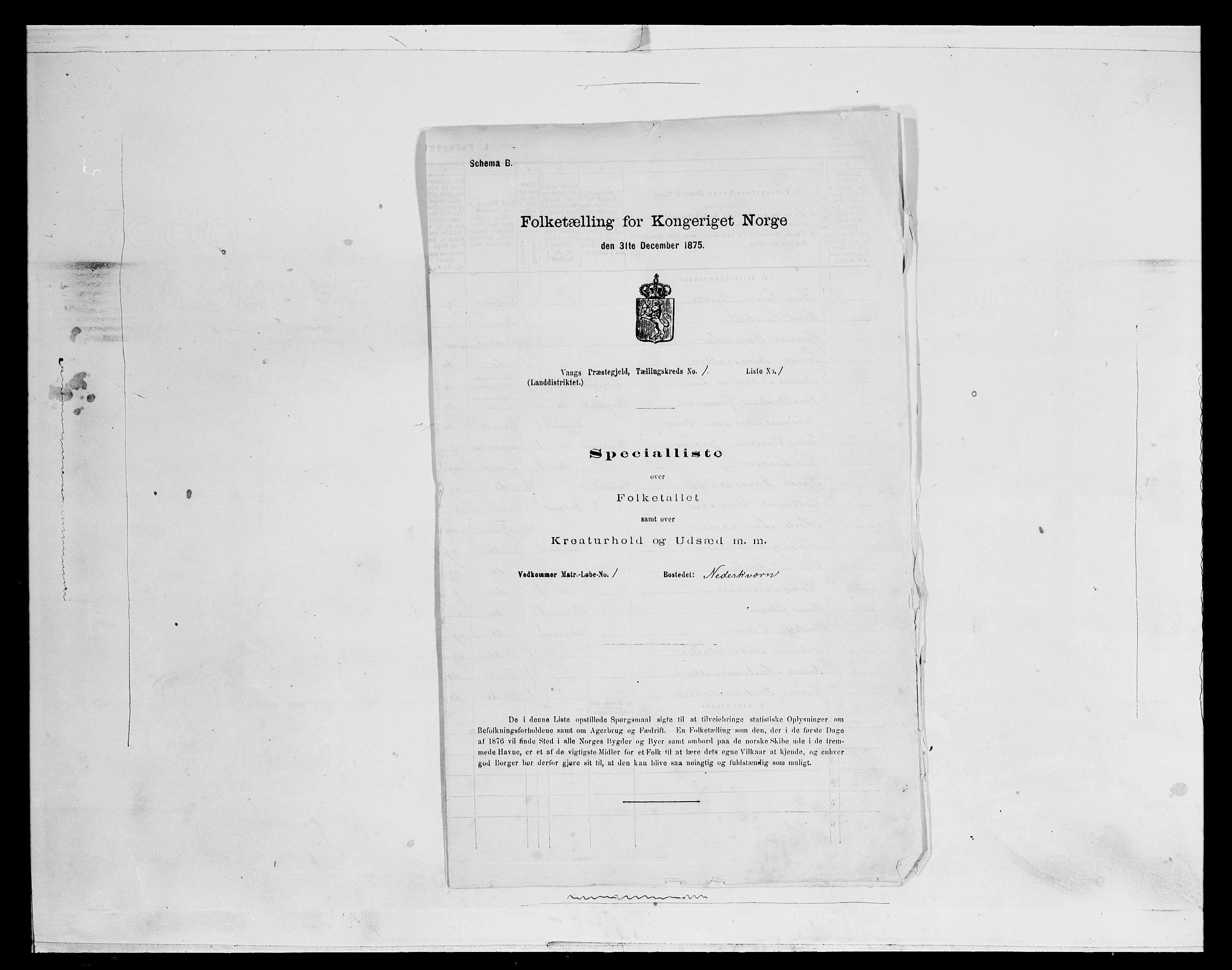 SAH, 1875 census for 0414L Vang/Vang og Furnes, 1875, p. 157