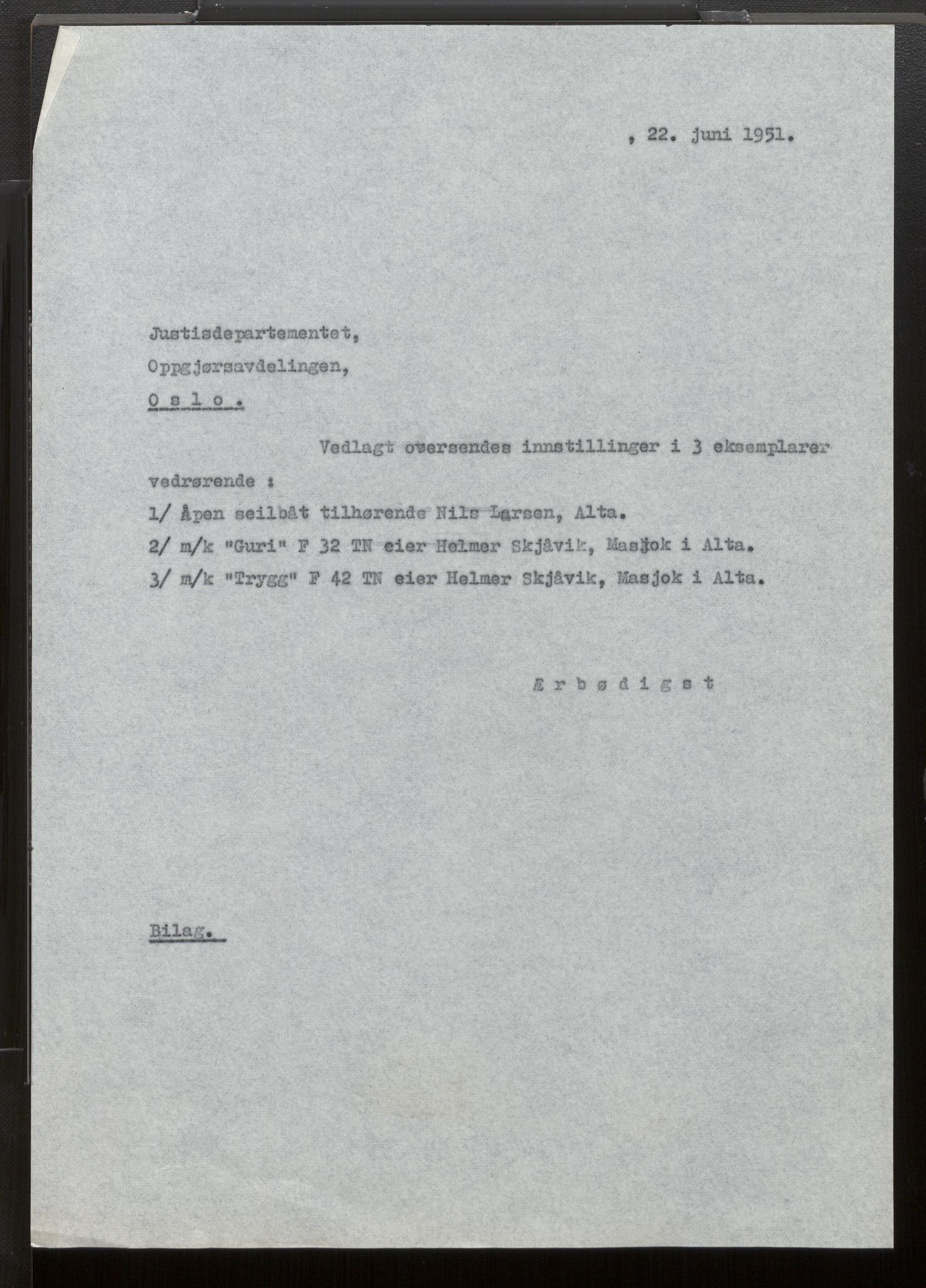 Fiskeridirektoratet - 1 Adm. ledelse - 13 Båtkontoret, SAB/A-2003/La/L0033: Statens krigsforsikring for fiskeflåten, 1936-1971, p. 533