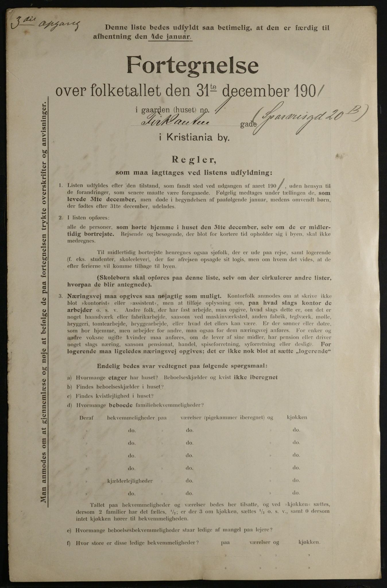 OBA, Municipal Census 1901 for Kristiania, 1901, p. 3899