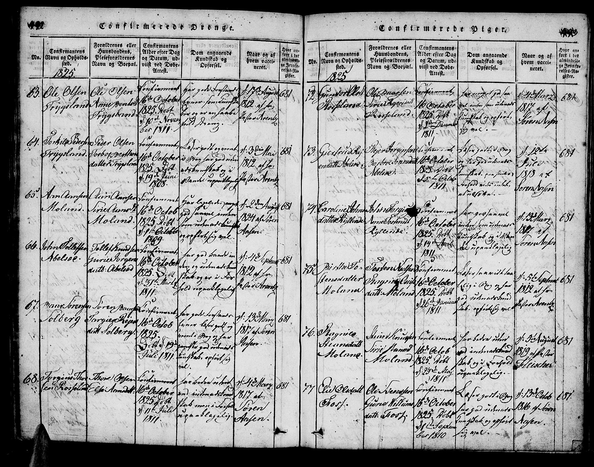 Bjelland sokneprestkontor, SAK/1111-0005/F/Fa/Faa/L0002: Parish register (official) no. A 2, 1816-1866, p. 492-493