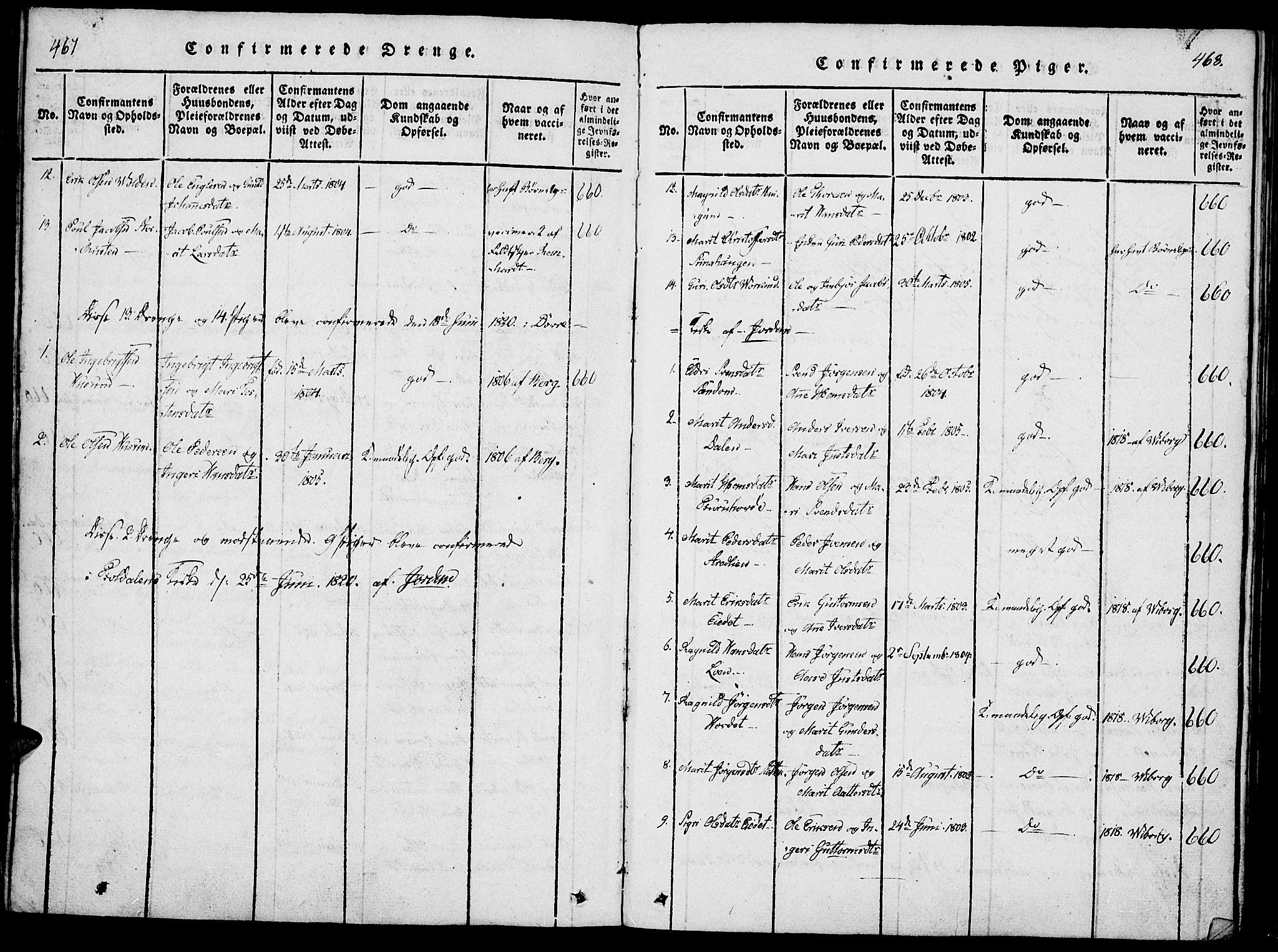 Lesja prestekontor, SAH/PREST-068/H/Ha/Haa/L0004: Parish register (official) no. 4, 1820-1829, p. 467-468