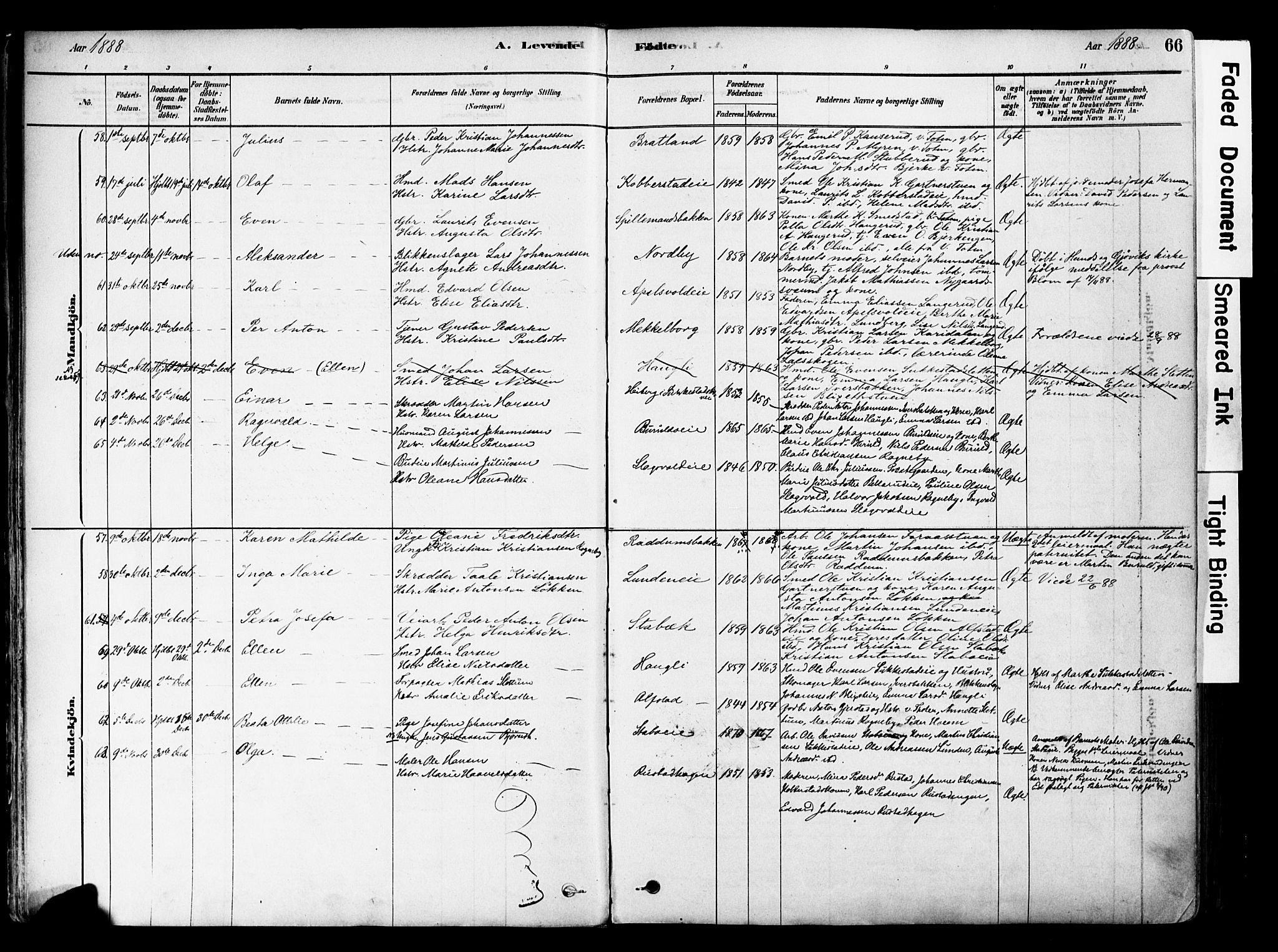 Østre Toten prestekontor, AV/SAH-PREST-104/H/Ha/Haa/L0006: Parish register (official) no. 6 /1, 1878-1896, p. 66