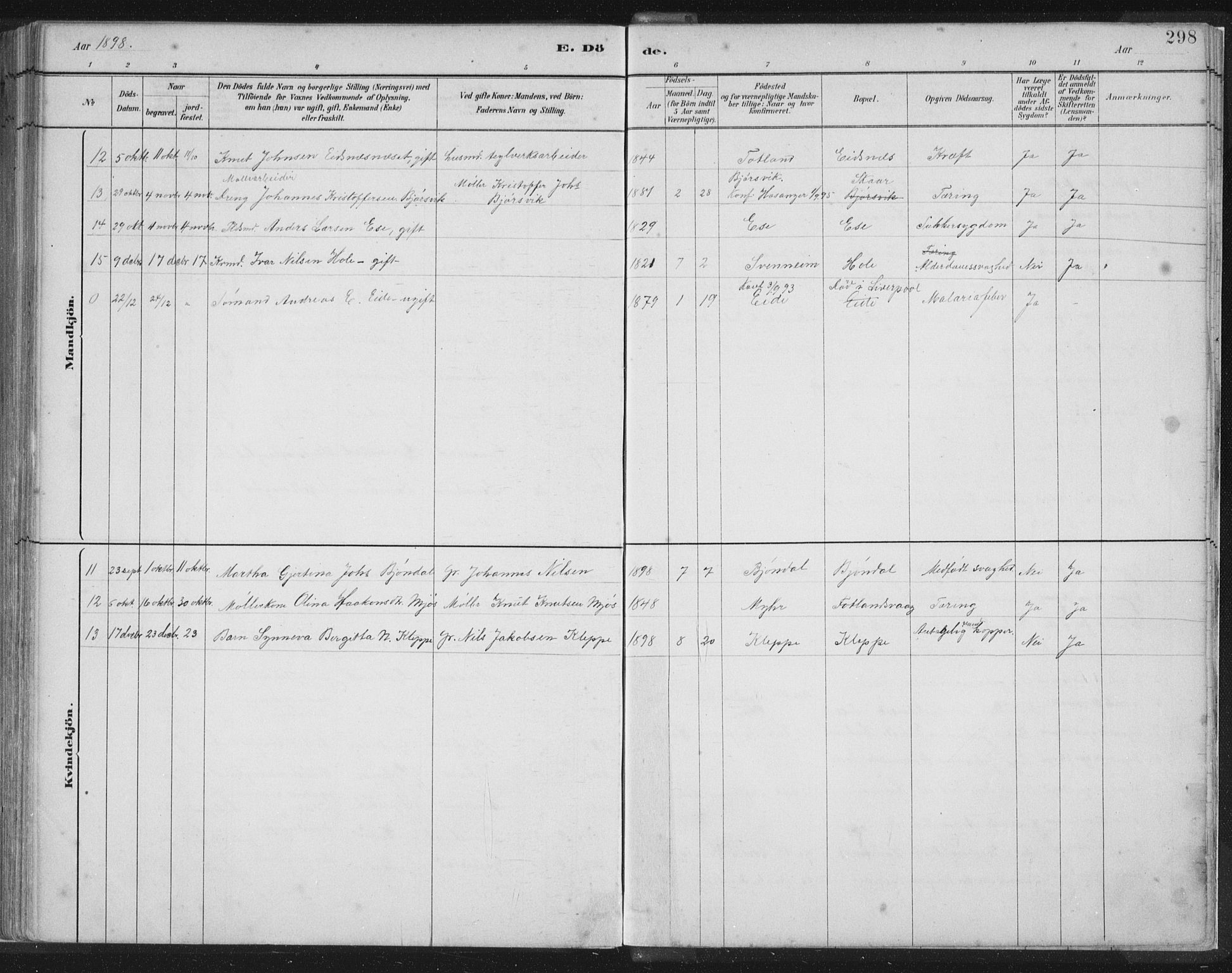 Hosanger sokneprestembete, AV/SAB-A-75801/H/Hab: Parish register (copy) no. A 3 II, 1882-1903, p. 298