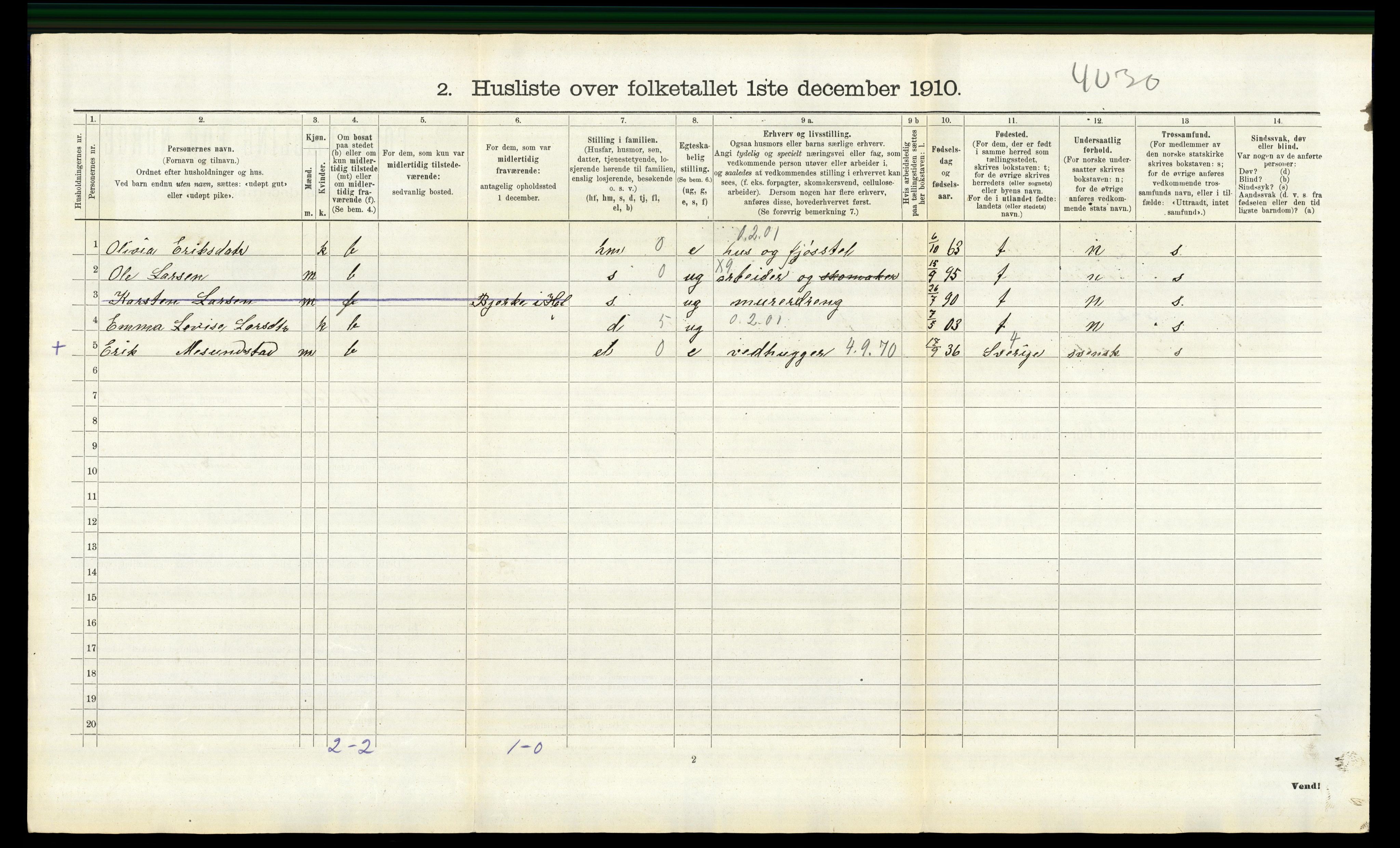 RA, 1910 census for Hof, 1910, p. 263