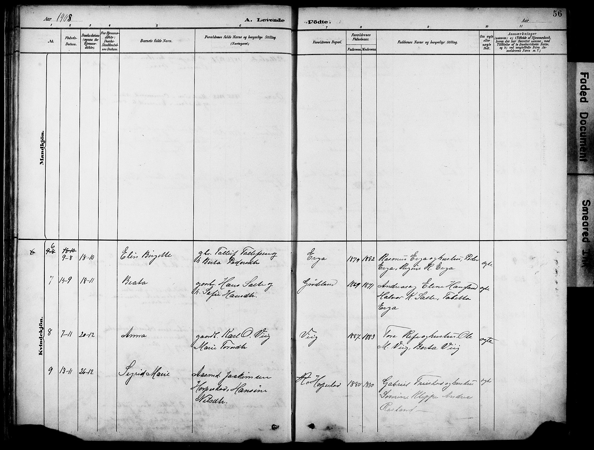 Klepp sokneprestkontor, AV/SAST-A-101803/001/3/30BB/L0005: Parish register (copy) no. B 5, 1889-1918, p. 56