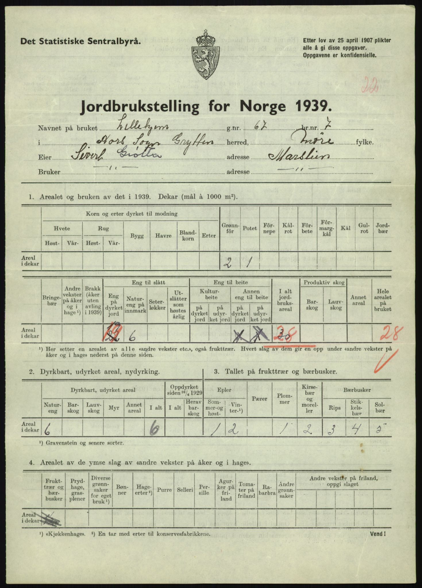 Statistisk sentralbyrå, Næringsøkonomiske emner, Jordbruk, skogbruk, jakt, fiske og fangst, AV/RA-S-2234/G/Gb/L0251: Møre og Romsdal: Voll, Eid, Grytten og Hen, 1939, p. 625