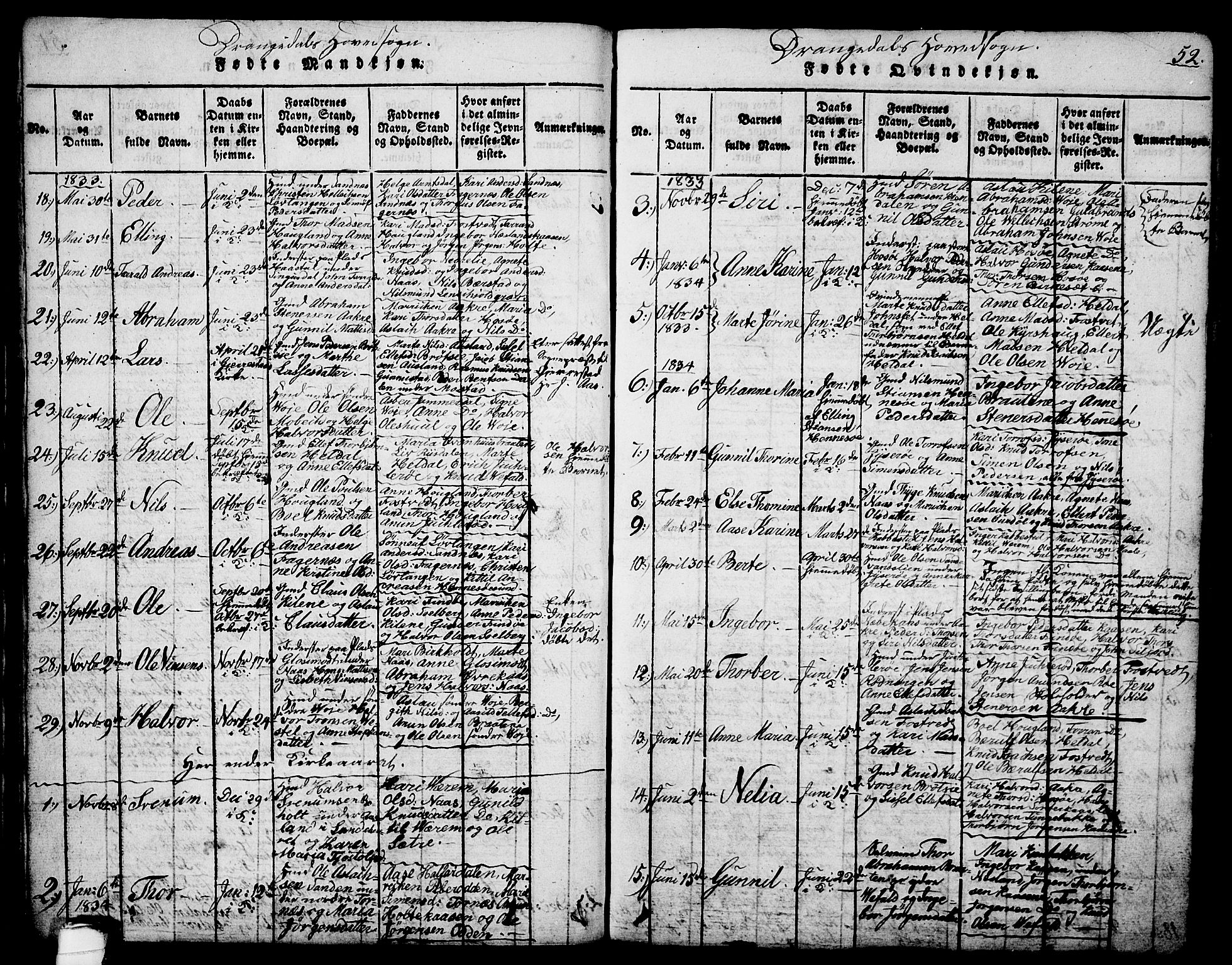 Drangedal kirkebøker, SAKO/A-258/G/Ga/L0001: Parish register (copy) no. I 1 /1, 1814-1856, p. 52