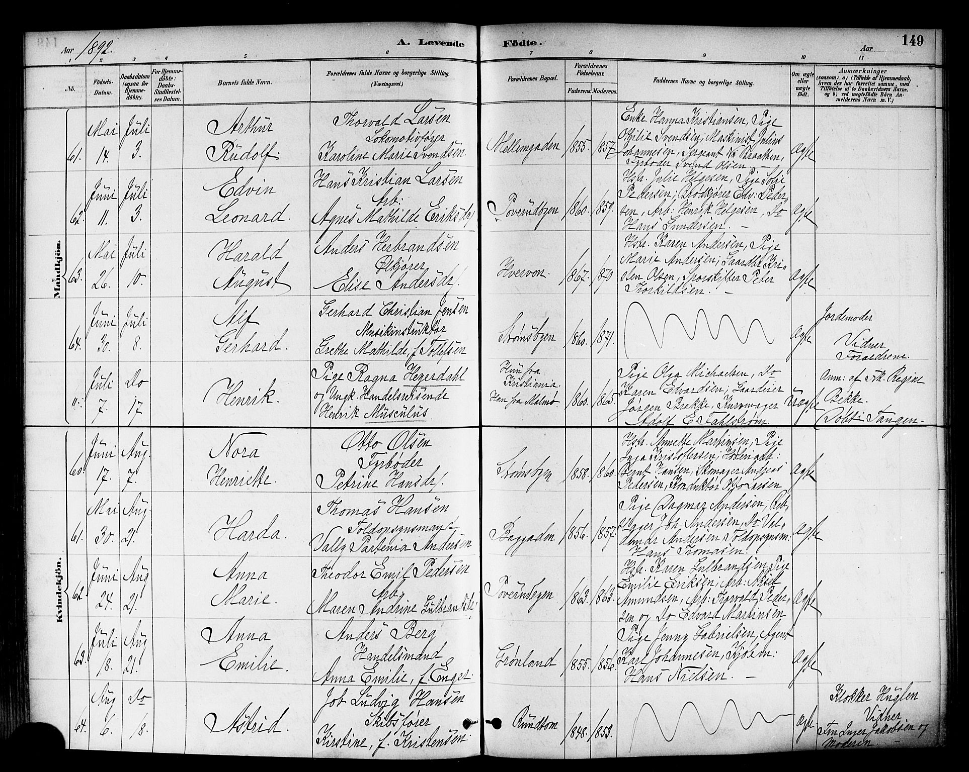 Strømsø kirkebøker, SAKO/A-246/F/Fa/L0023: Parish register (official) no. I 23, 1885-1894, p. 149