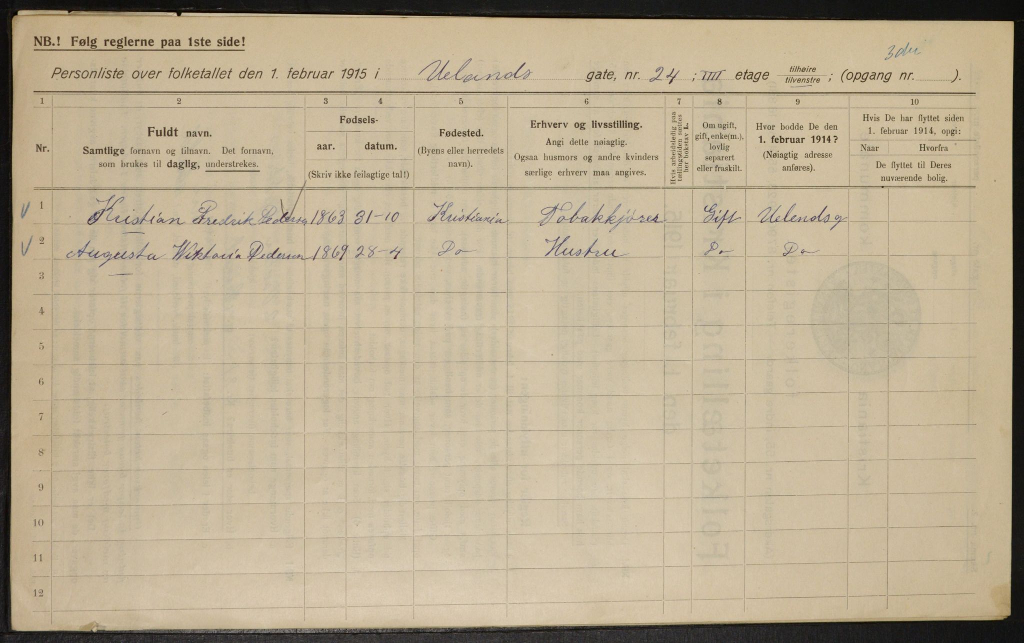 OBA, Municipal Census 1915 for Kristiania, 1915, p. 119140