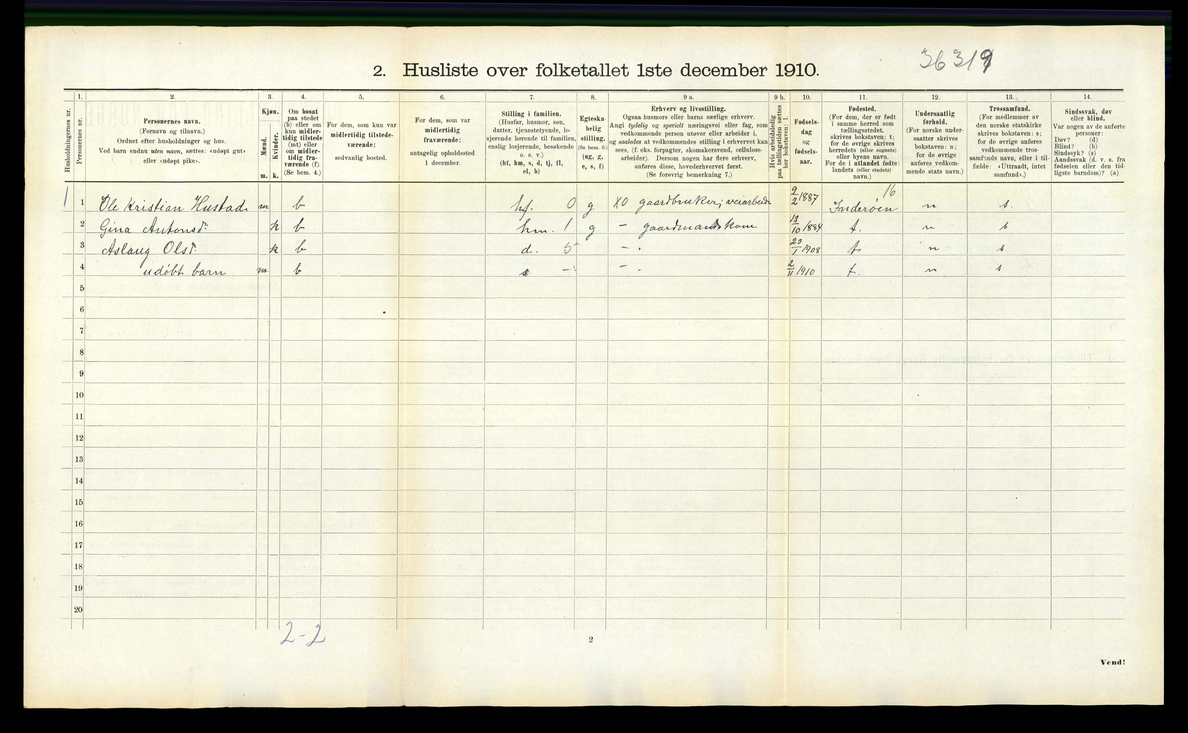 RA, 1910 census for Sparbu, 1910, p. 839