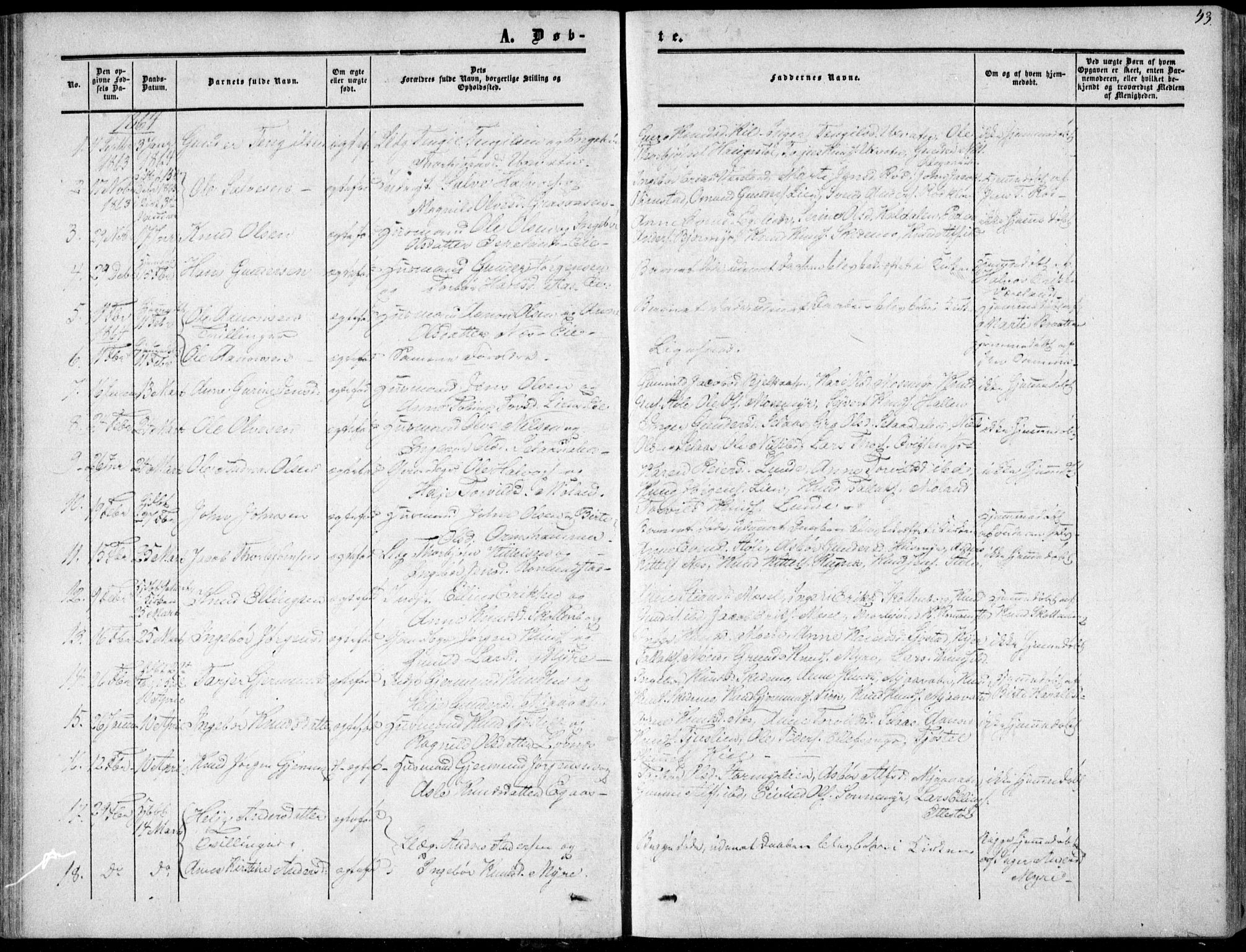 Gjerstad sokneprestkontor, AV/SAK-1111-0014/F/Fa/Fab/L0003: Parish register (official) no. A 3, 1853-1878, p. 43