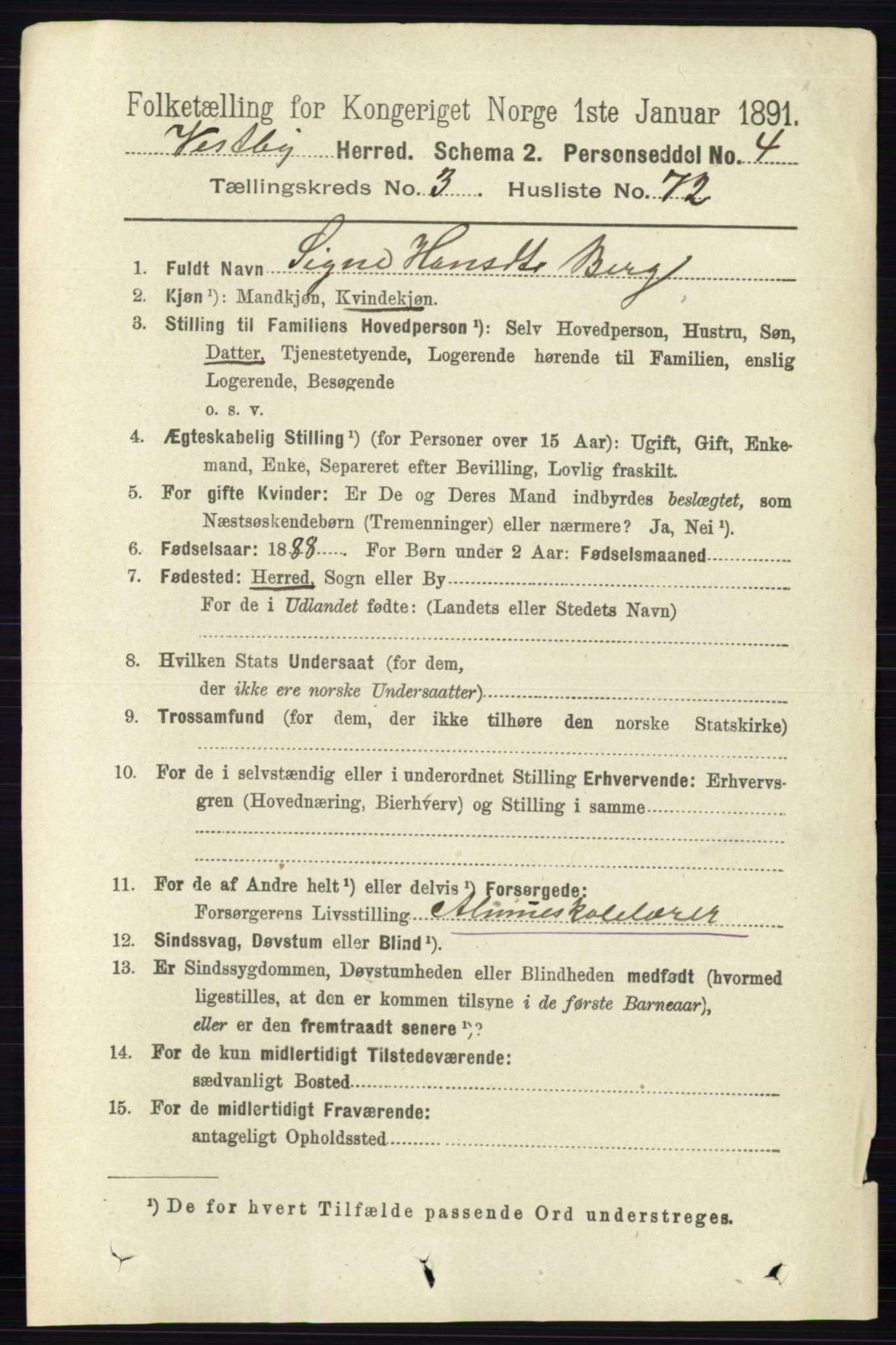 RA, 1891 census for 0211 Vestby, 1891, p. 1475