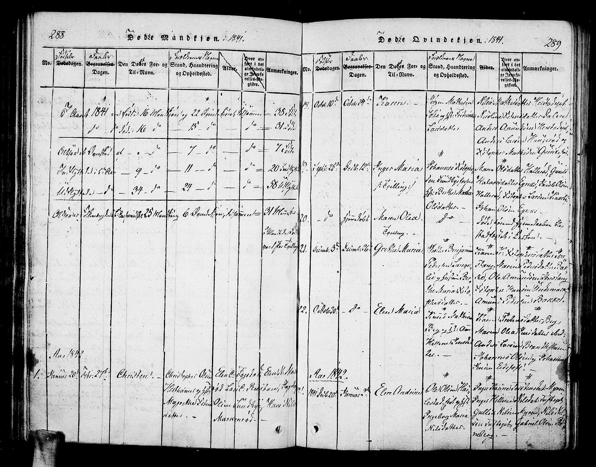 Hof kirkebøker, SAKO/A-64/F/Fa/L0004: Parish register (official) no. I 4, 1814-1843, p. 288-289