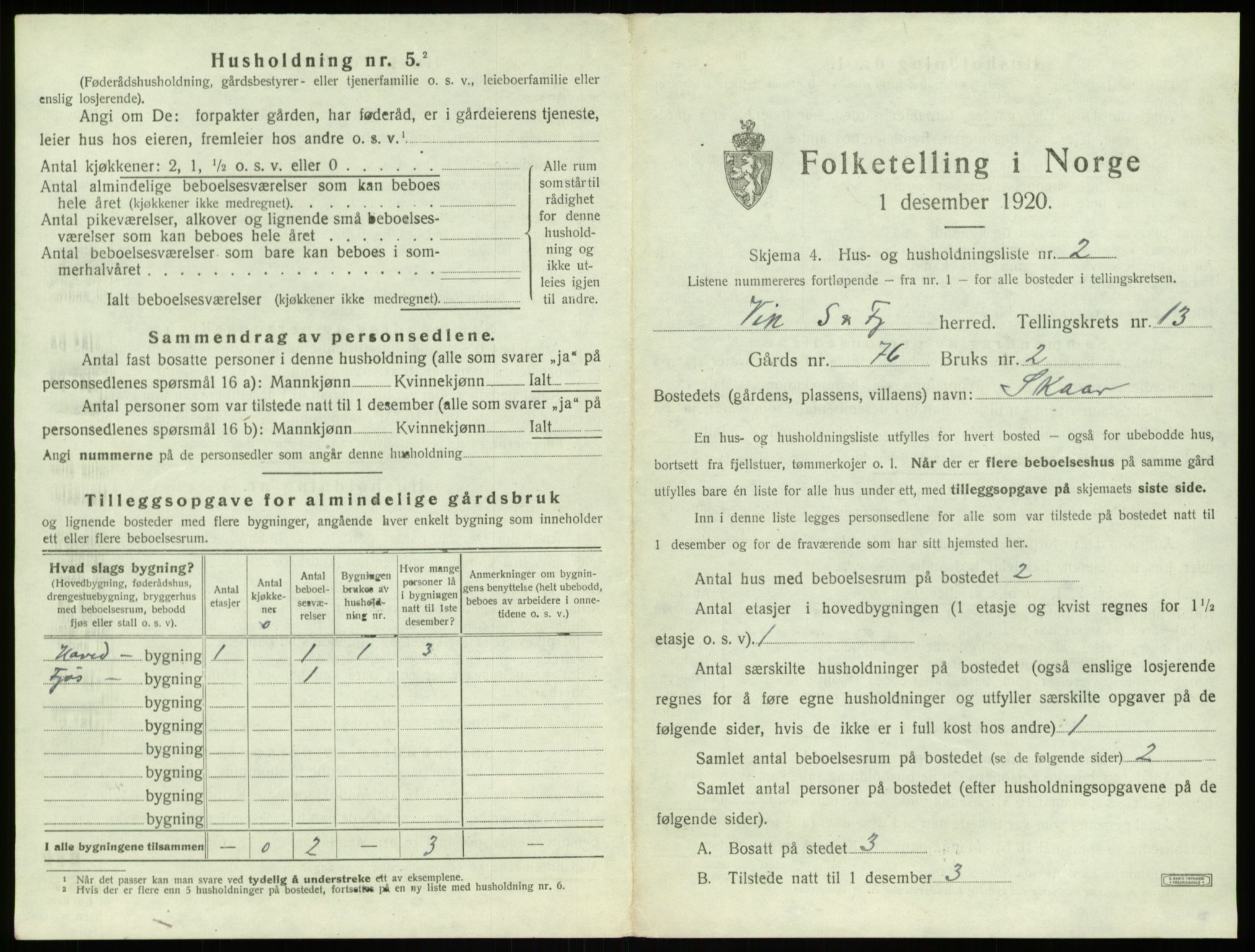 SAB, 1920 census for Vik, 1920, p. 1144