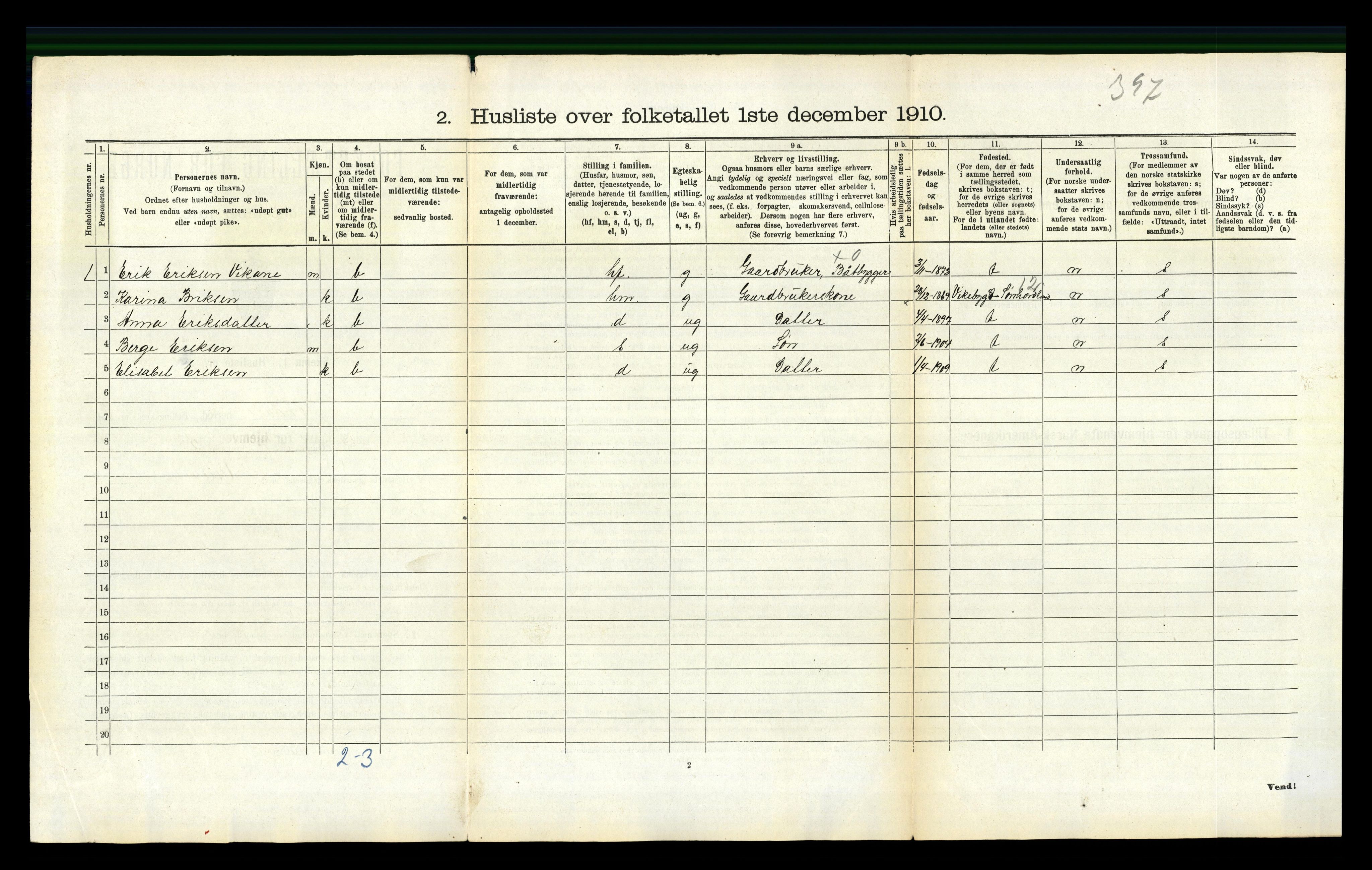 RA, 1910 census for Jondal, 1910, p. 197