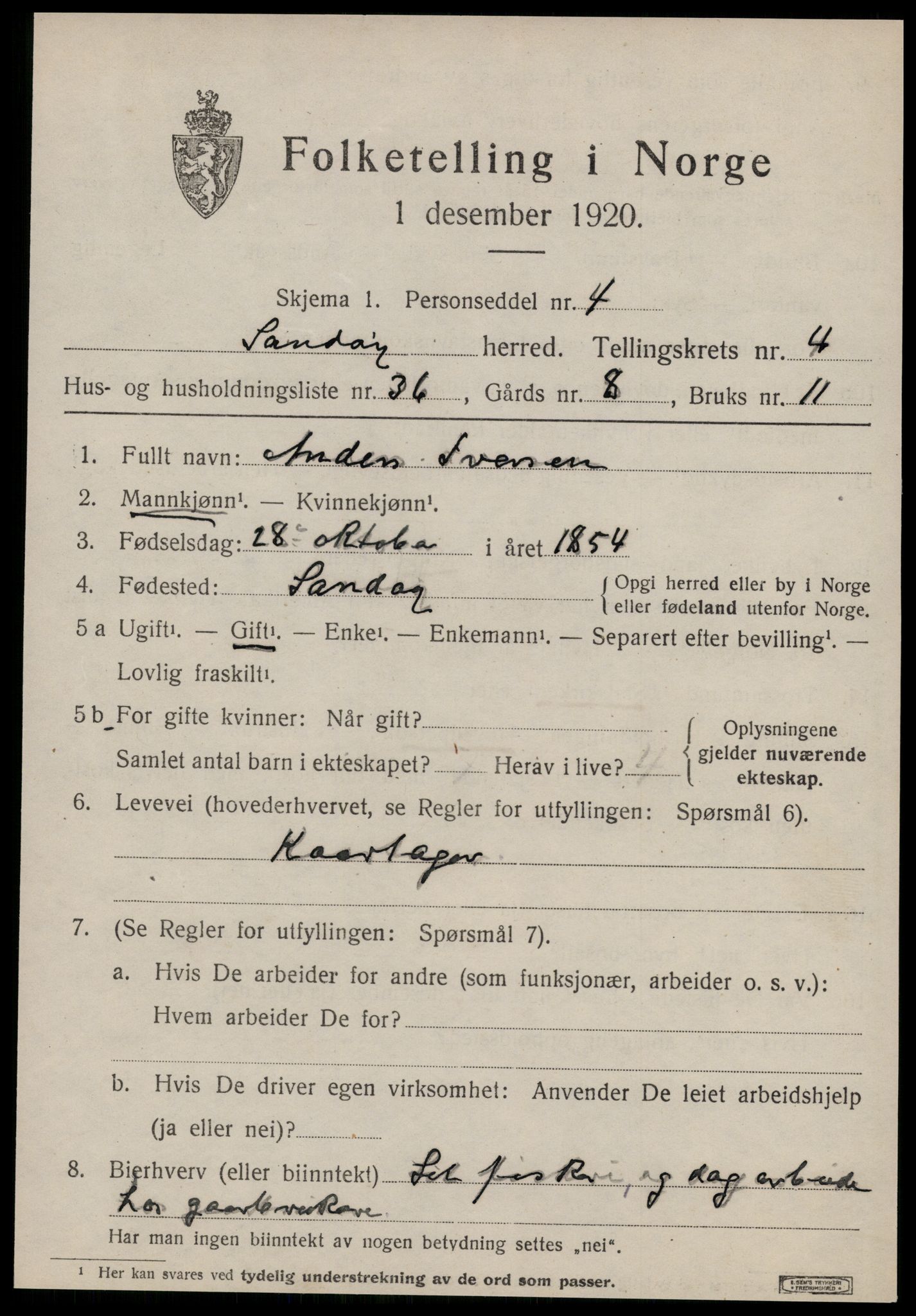 SAT, 1920 census for Sandøy, 1920, p. 1700