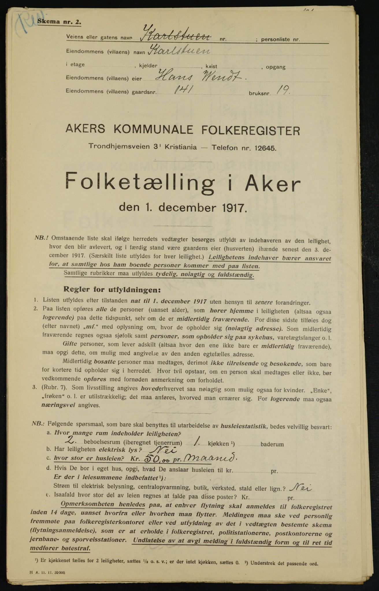 OBA, Municipal Census 1917 for Aker, 1917, p. 27279