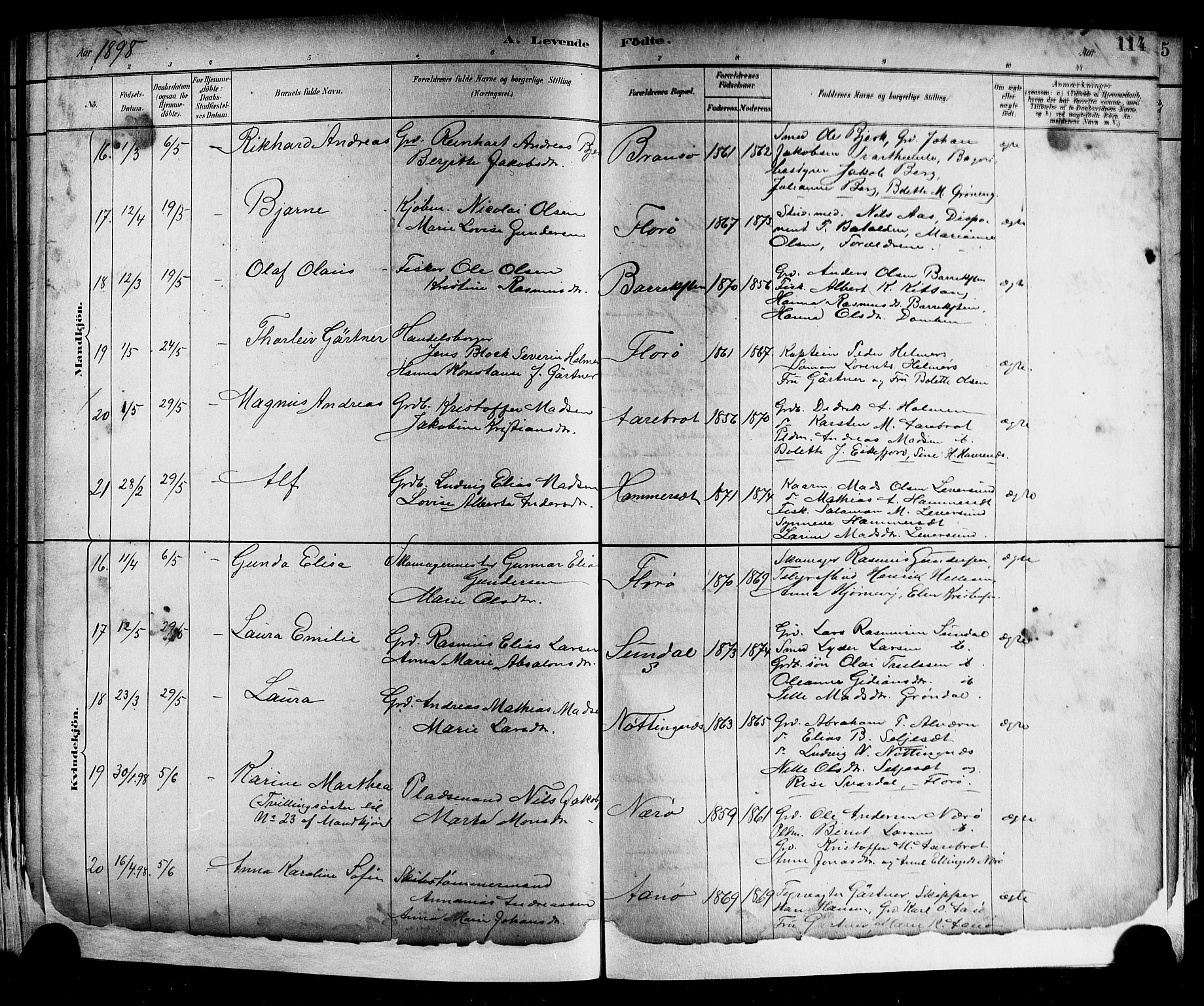 Kinn sokneprestembete, AV/SAB-A-80801/H/Hab/Haba/L0002: Parish register (copy) no. A 2, 1882-1906, p. 114