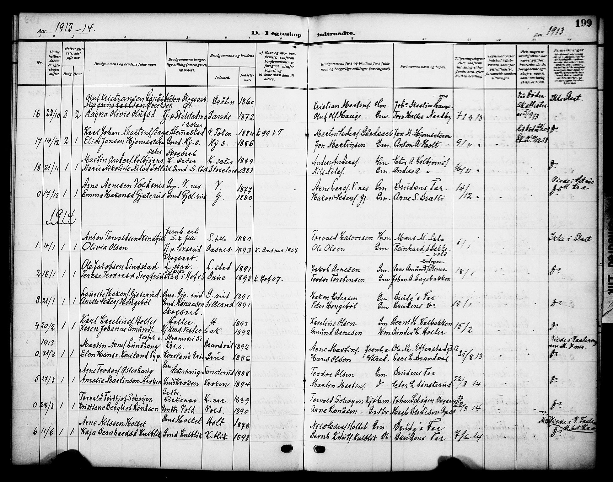 Grue prestekontor, SAH/PREST-036/H/Ha/Haa/L0015: Parish register (official) no. 15, 1911-1922, p. 199